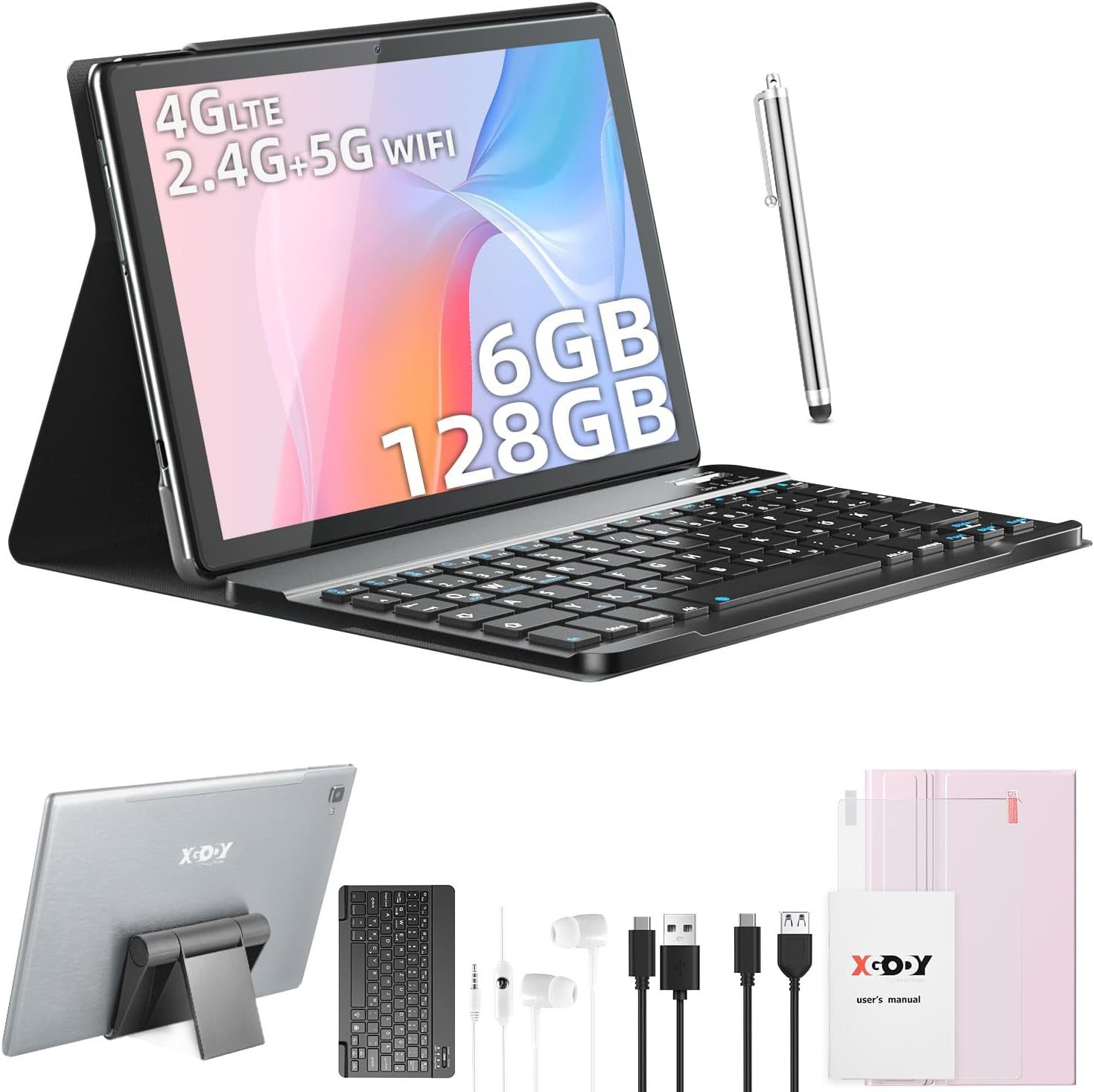 XGODY Octa-Core-Prozessor 6GB RAM 8000mAh Akku 5MP+8MP Kamera Bluetooth 5.0 Tablet (10,1", 128 GB, Android 12, 4G LTE, Vielseitiges All-in-One-Gerät für Kommunikation, Unterhaltung & Arbeit)