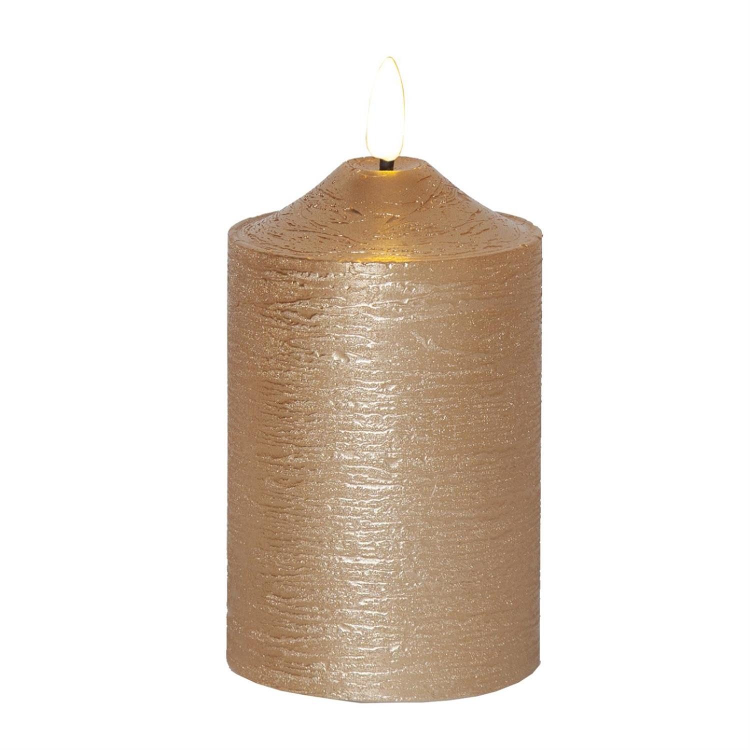LED-Kerze Stumpenkerze Echtwachs H: 15cm, D: 7,5cm Batterie Timer gold