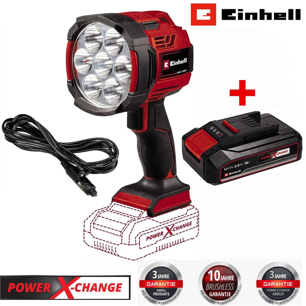 Einhell LED Taschenlampe Lampe TE-CL 18/2500 LiAC-Akku 2.5 Ah OHNE Ladegerät 18V, 2500lm 7 LED