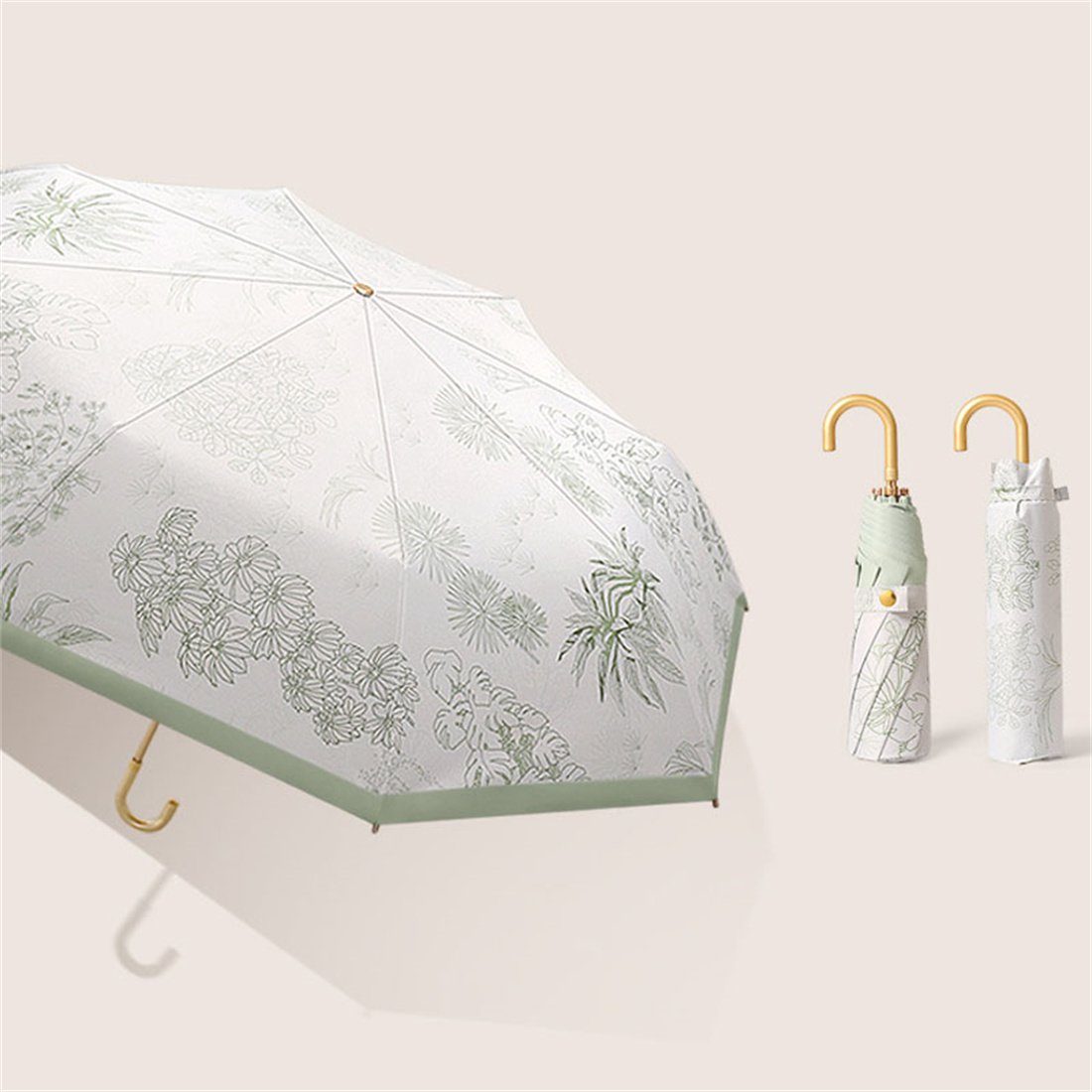 DÖRÖY Taschenregenschirm UV-Faltschirm,gebogener Hakenschirm,Blumenmuster-Regenschirm,regenfest | Taschenschirme