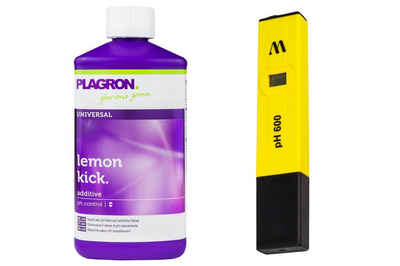 Weedness Pflanzendünger Plagron Lemon Kick pH- Minus Biologischer pH-Senker Grow Anbau, 500 ml + Messgerät