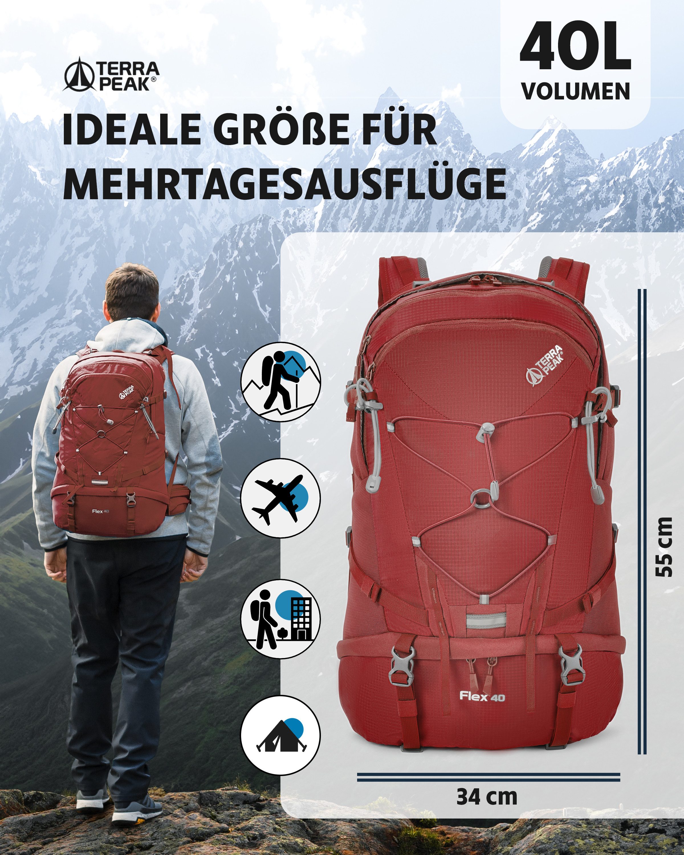 Terra Peak Wanderrucksack Flex 40, Wanderrucksack 40L mit YKK Reißverschlus günstig online kaufen