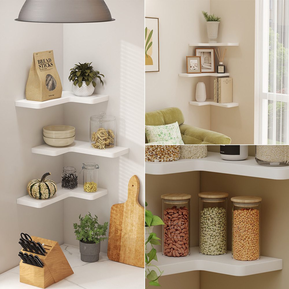 Vicco Eckregal Curva, Weiß, 40.5 x 2.5 cm 3er Set, 3-tlg.