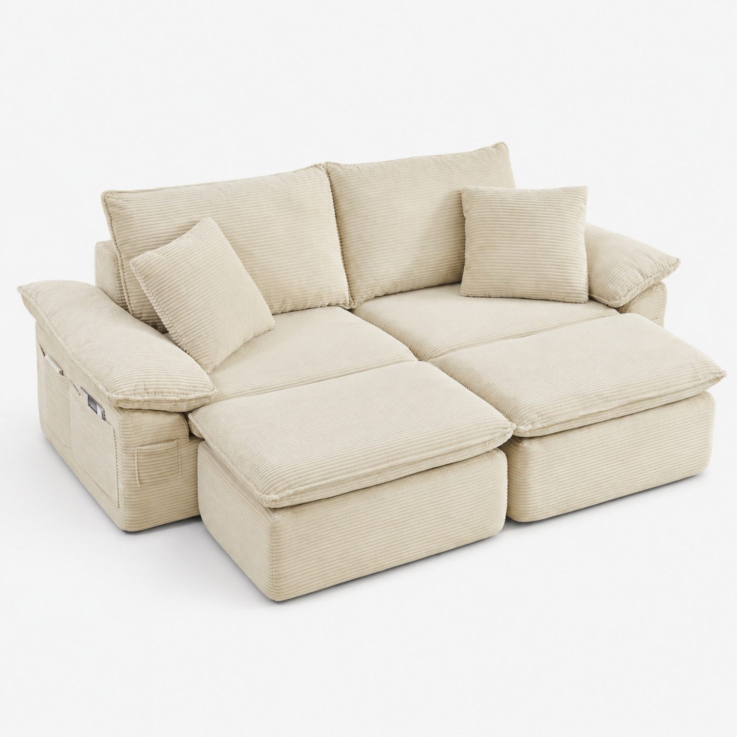 ANYSUN 2-Sitzer Übergroßer Chaiselongue-Sessel für den mit Ottomane,Boneless Loveseat, Sofa,Single Seat Bodensofa ohne Montage mit Fußstütze,Aufbewahrungstaschen, Lesesessel, gepolsterter Cord-Sessel, Schlafsofa für Wohn/Schlafzimmer