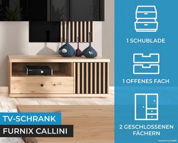 Furnix TV-Schrank CALLINI C-7 TV-Lowboard mit Schublade und 1 Tür Eiche Artisan B123,8 x T40,6 x H43,5 cm, Lamellenoptik
