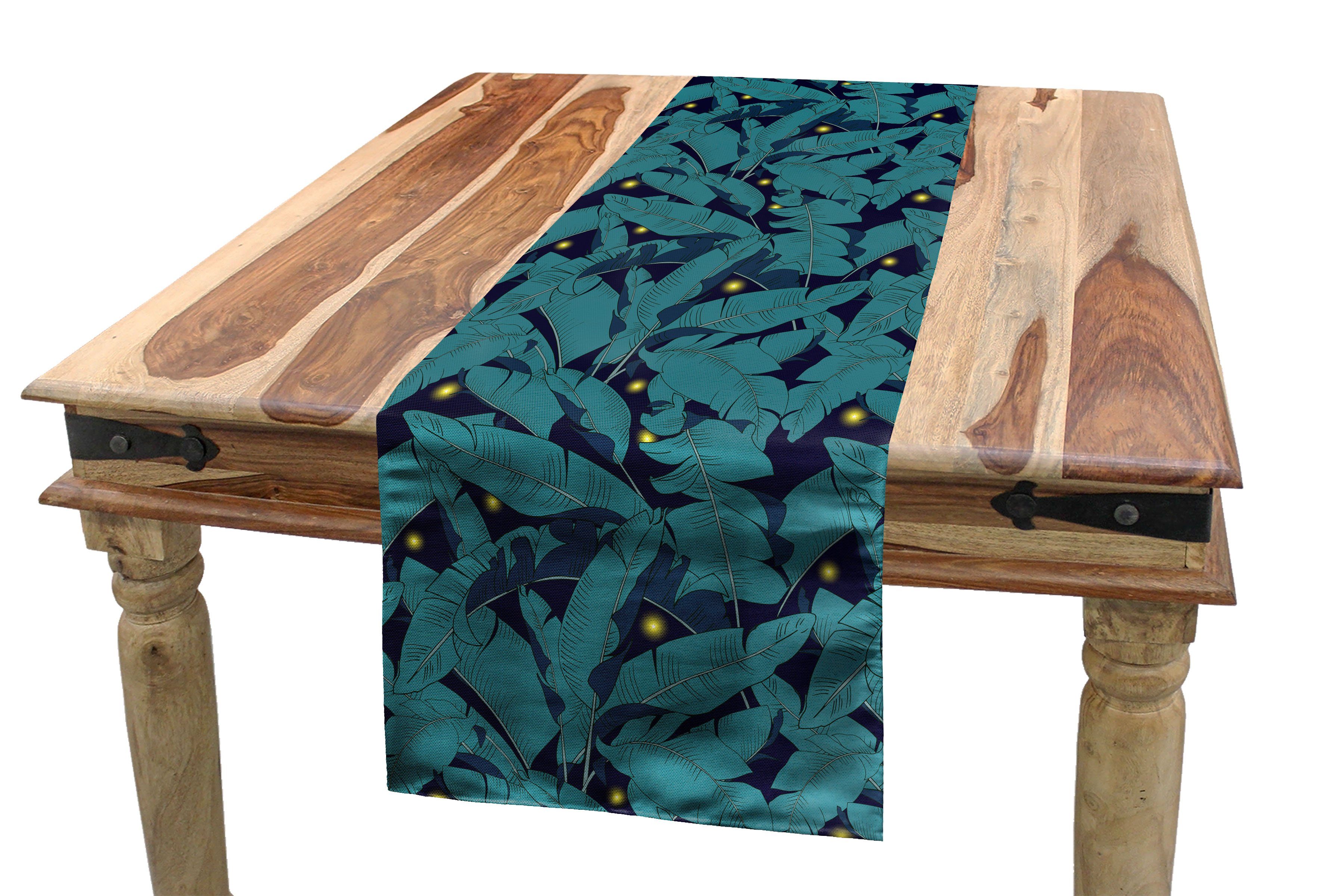 Abakuhaus Tischläufer Esszimmer Küche Rechteckiger Dekorativer Tischläufer, Botanische Wald Glühwürmchen Blätter