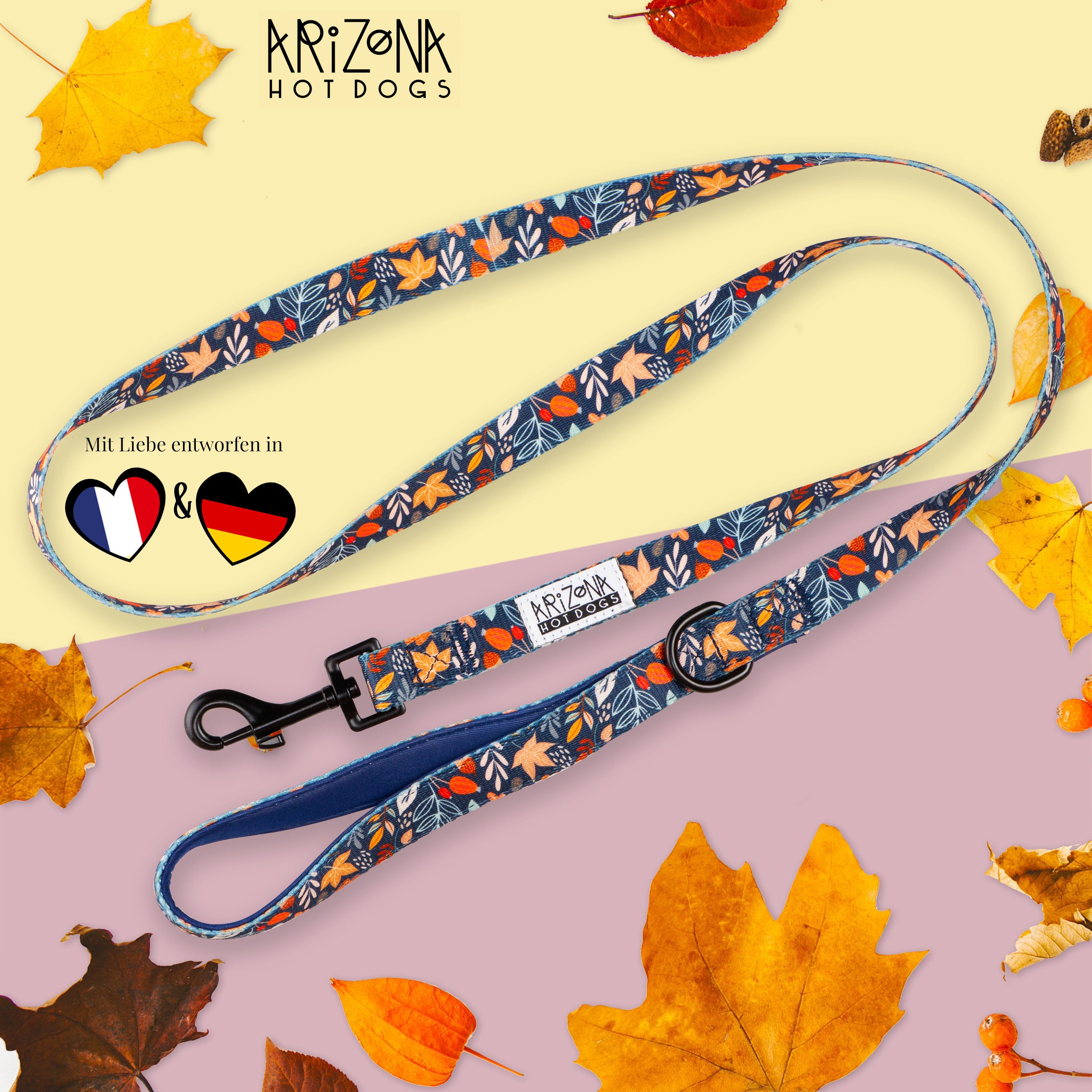 ARIZONA HOT DOGS Hundeleine 1,5m Schlaufe mit Neoprenpolster Fall in Love Blattmuster Bunt L – Bild 2 von 4
