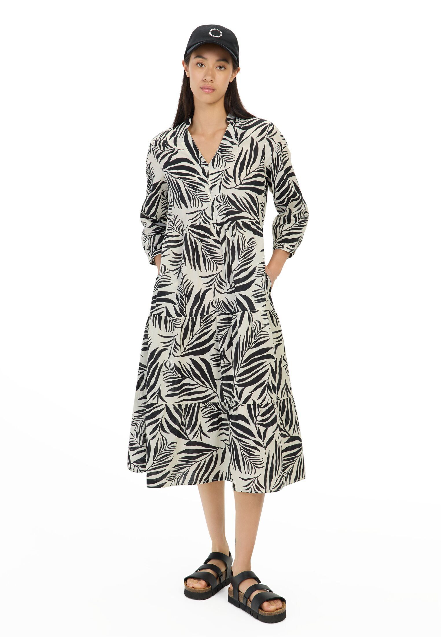 camel active Sommerkleid mit Allover-Print Dreiviertelarm Reverskragen günstig online kaufen