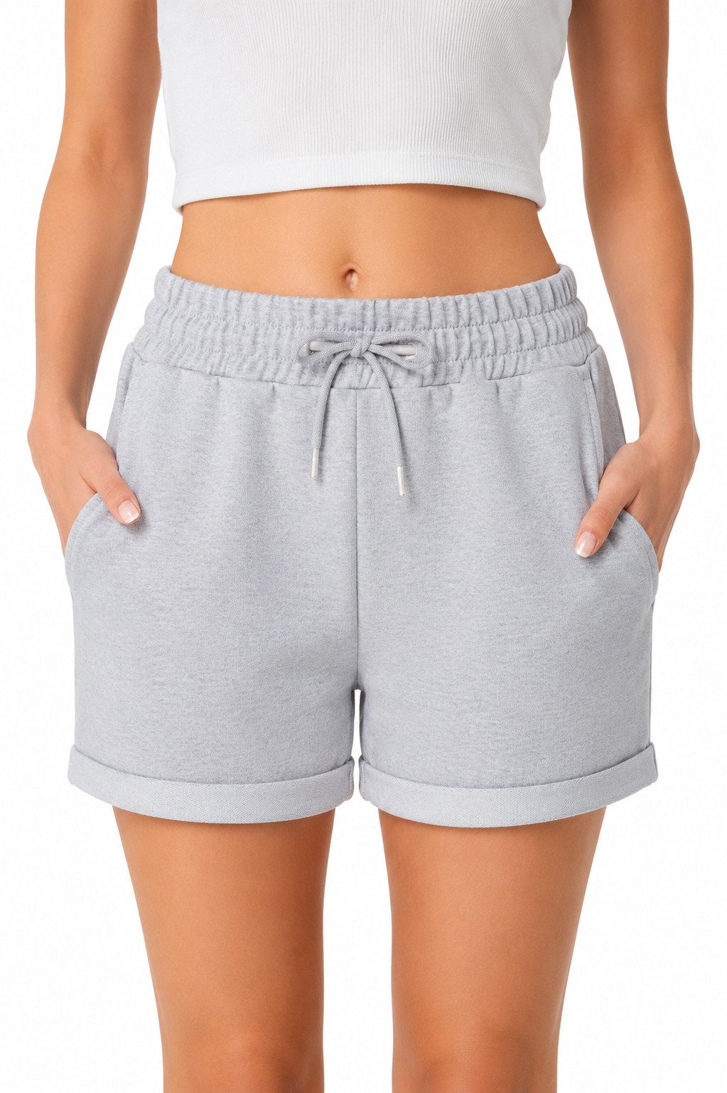 Smith & Solo Sweatshorts Kurze Hose Damen Shorts (1-tlg) Basic, Lycra, umschlagene Beinsaum
