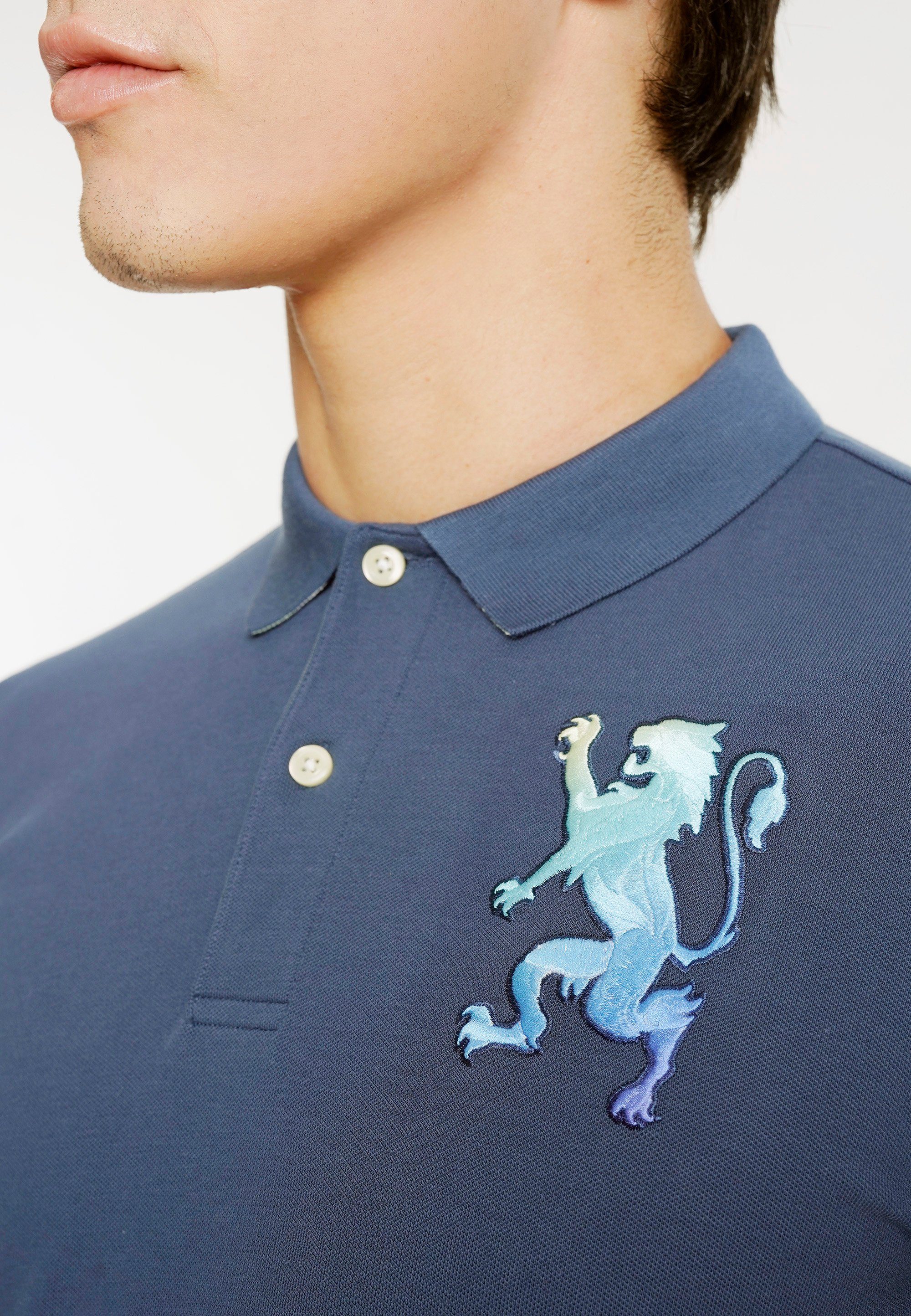 3D Poloshirt GIORDANO mit blau-grau Lion Stickerei toller