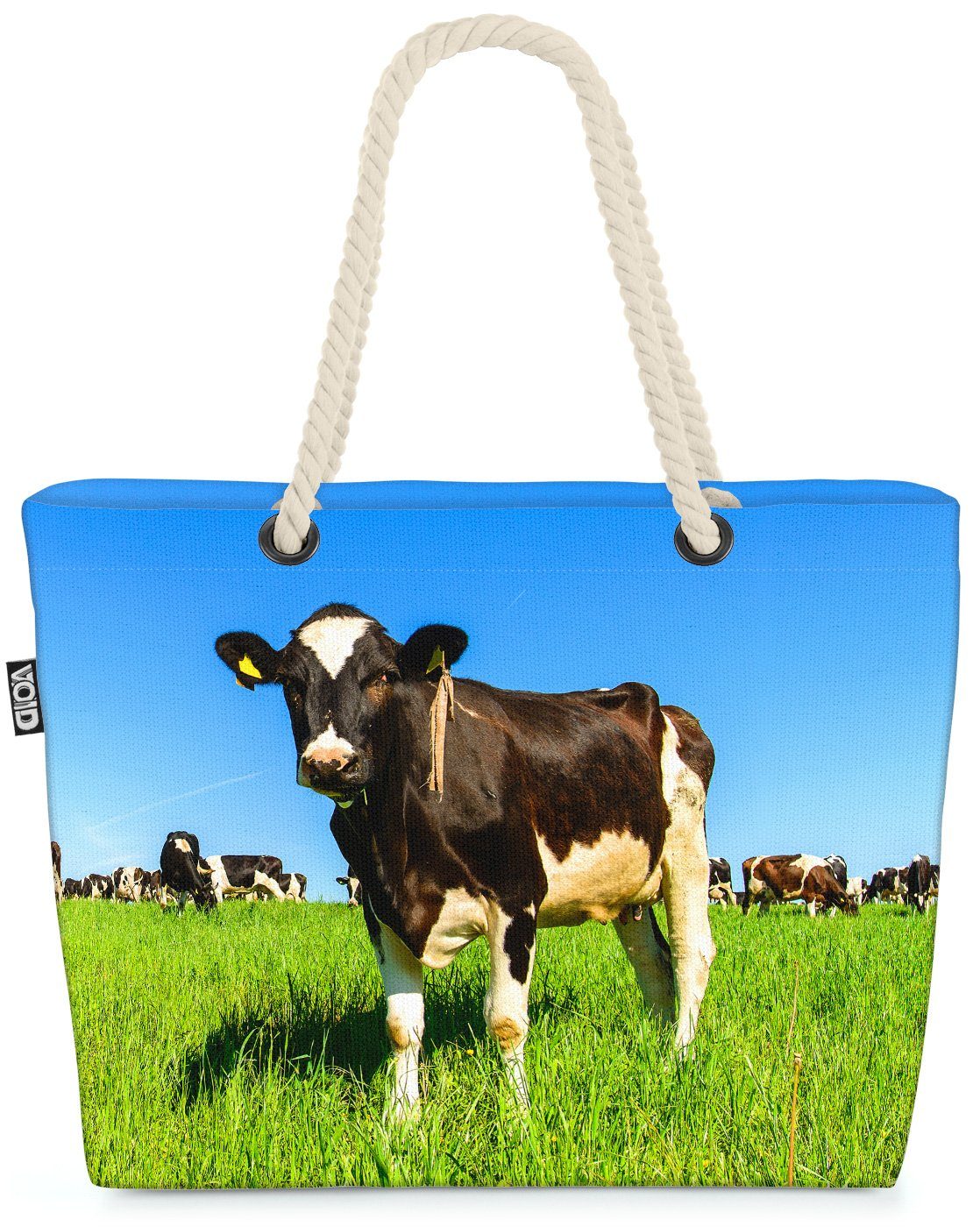 VOID Strandtasche (1-tlg), Kuh Gras Beach Bag Kuh Weide Kuhweide Tiere Bauernhof Urlaub Bayern Fell Gras