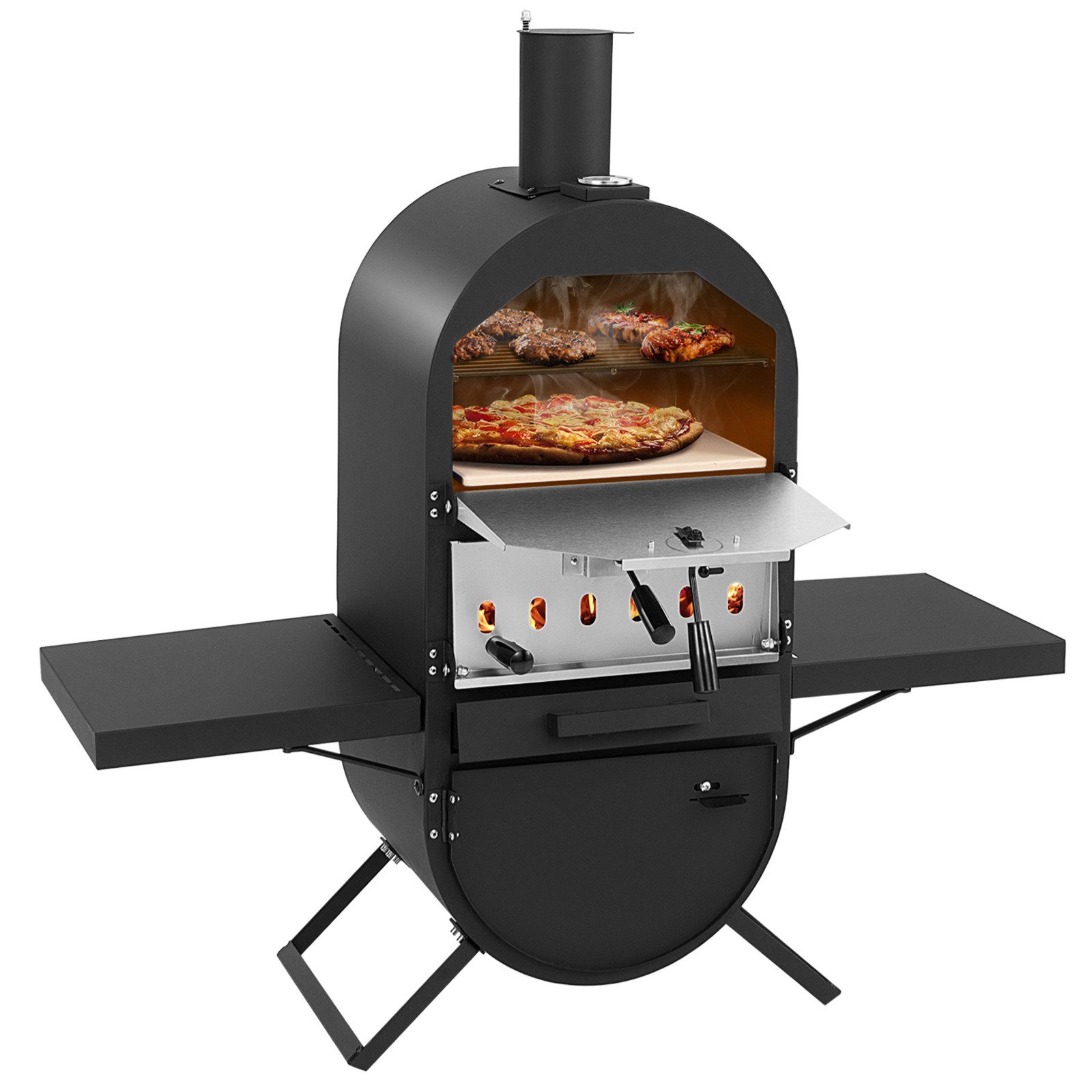 COSTWAY Pizzaofen, Outdoor Holzofen mit Grillrost, bis zu 400℃