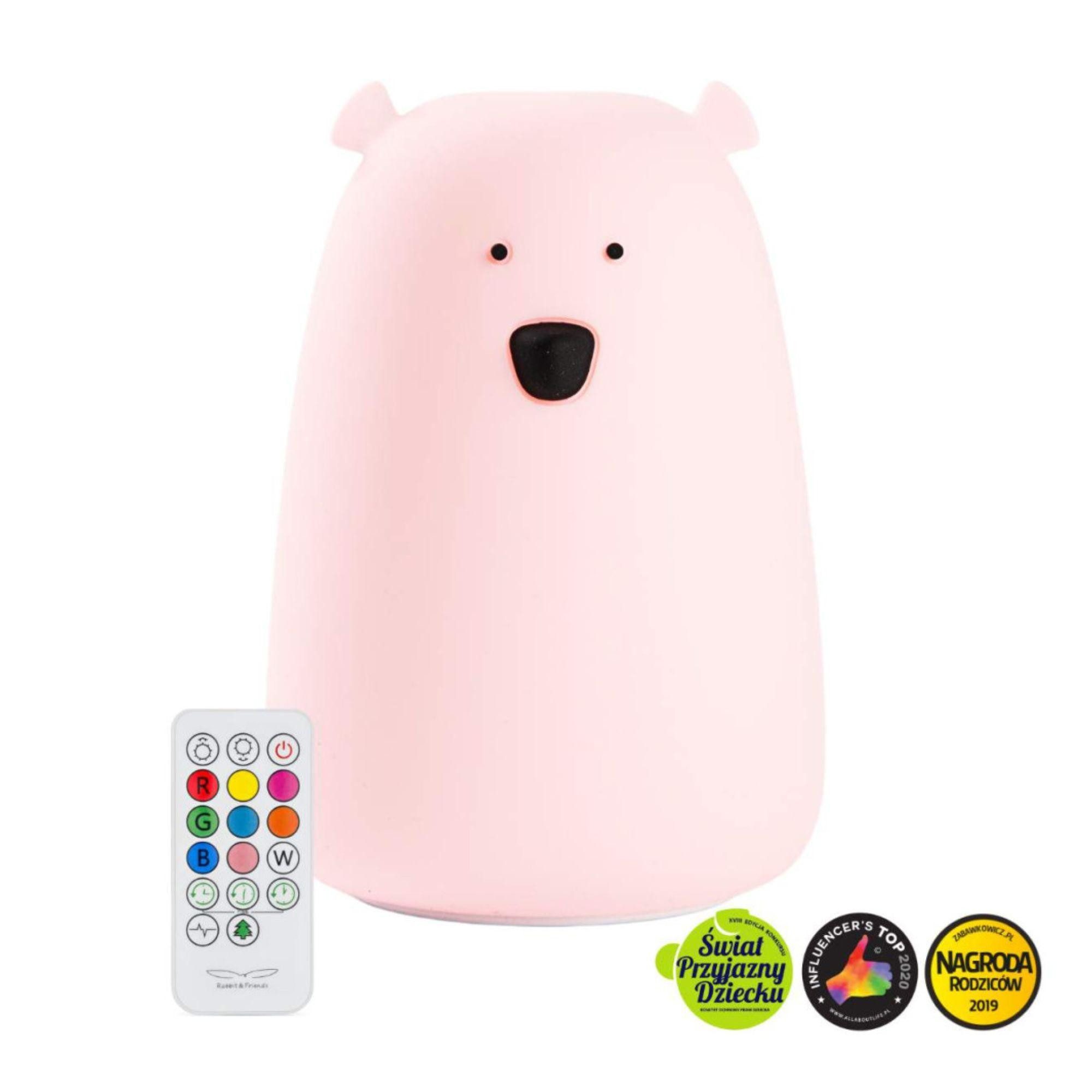 Rabbit & Friends LED Nachtlicht Bär Silikon Lampe mit Fernbedienung (rosa), LED fest integriert