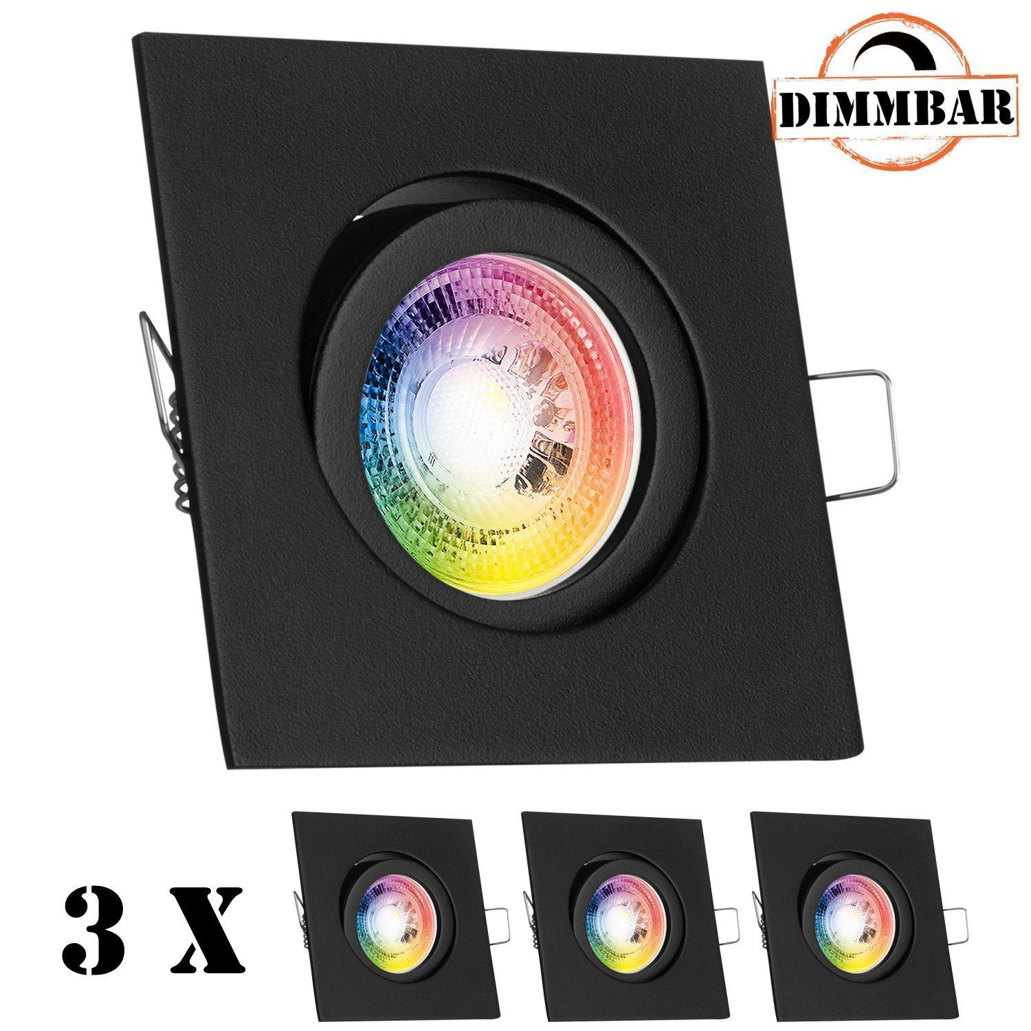 LEDANDO LED Einbaustrahler 3er RGB LED Einbaustrahler Set GU10 in schwarz mit 3W LED von LEDANDO