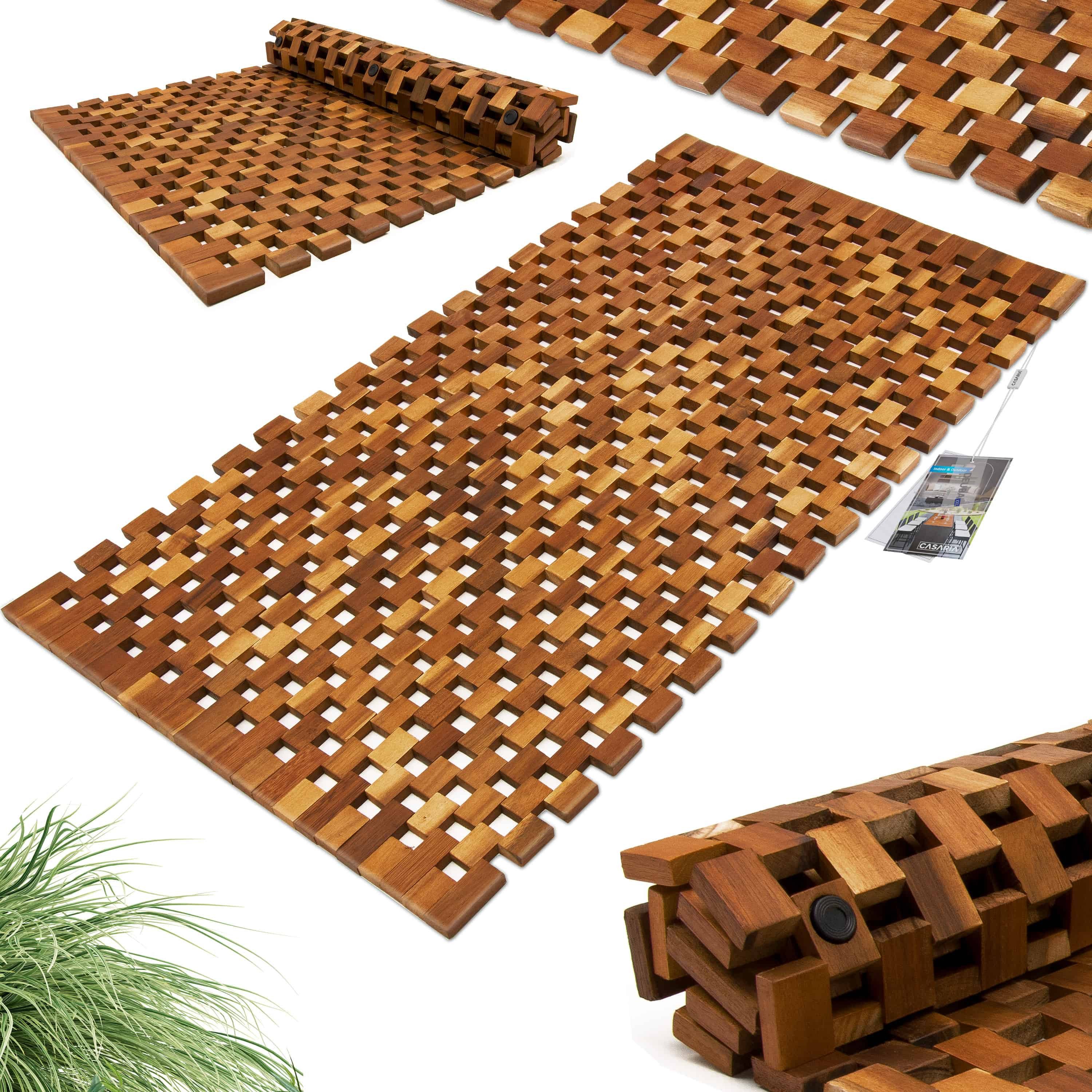 Casaria Badematte Mosaik, Höhe 3 mm, Robustes Akazienholz, Akazienholz, Gitter, Badvorleger Holz 80x50 cm FSC-zertifiziertes Akazienholz Gummistopper