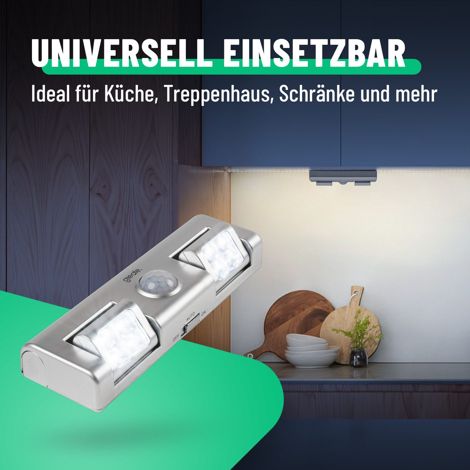greate. Unterschrankleuchte 2x LED Licht mit Bewegungsmelder & Tageslichtsensor batteriebetrieben – Bild 3 von 5