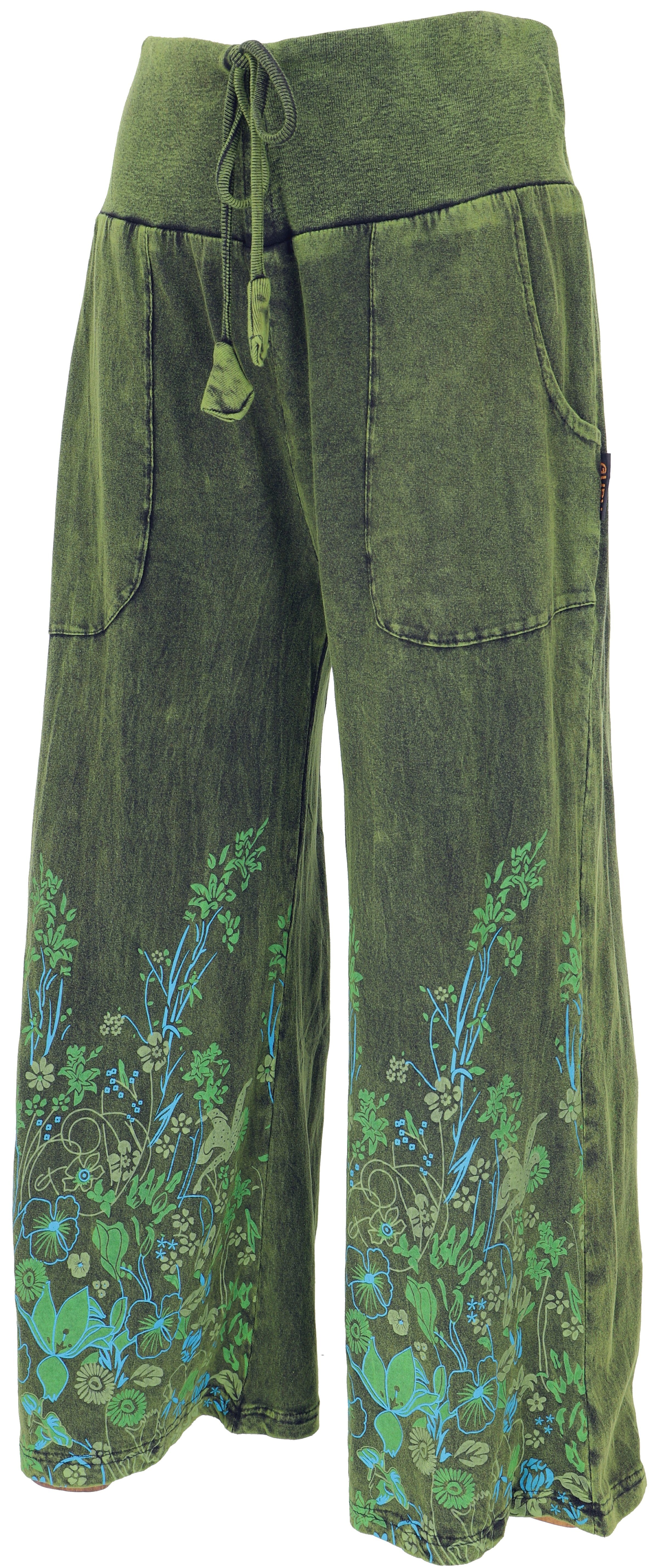 Guru-Shop Relaxhose Palazzohose, grün Baumwollhose, mit.. Bekleidung Boho Hippiehose alternative