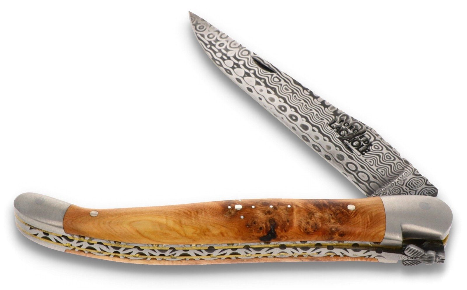 Forge de Laguiole Taschenmesser 1212 F IN GE SAT DP DIN RO, Griff 12cm Wacholder - Damastklinge - Doppelplatine - Backen satiniert