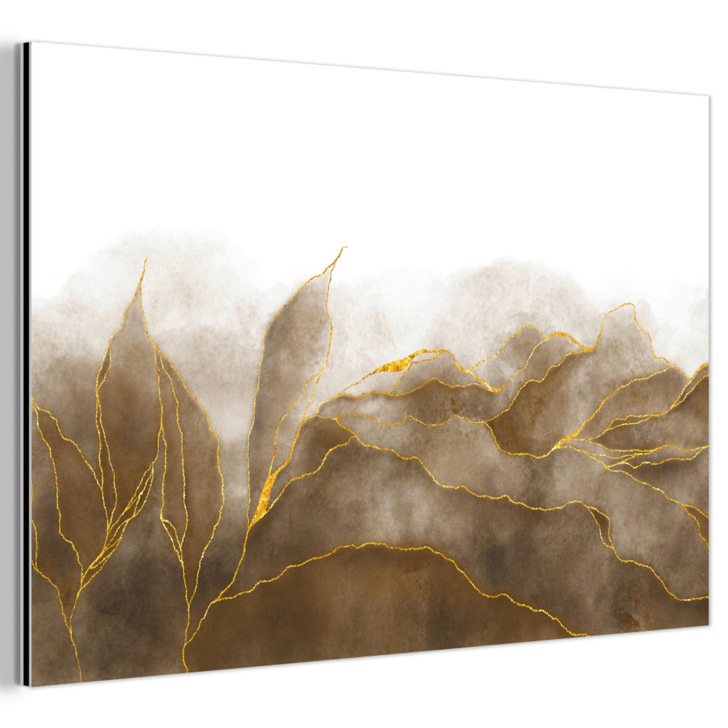MuchoWow Metallbild Marmor - Gold - Braun - Textur - Marmoroptik, (1 St),  Wohnzimmer Dekoration aus Alu, Industrial, Metallbilder, Gemälde