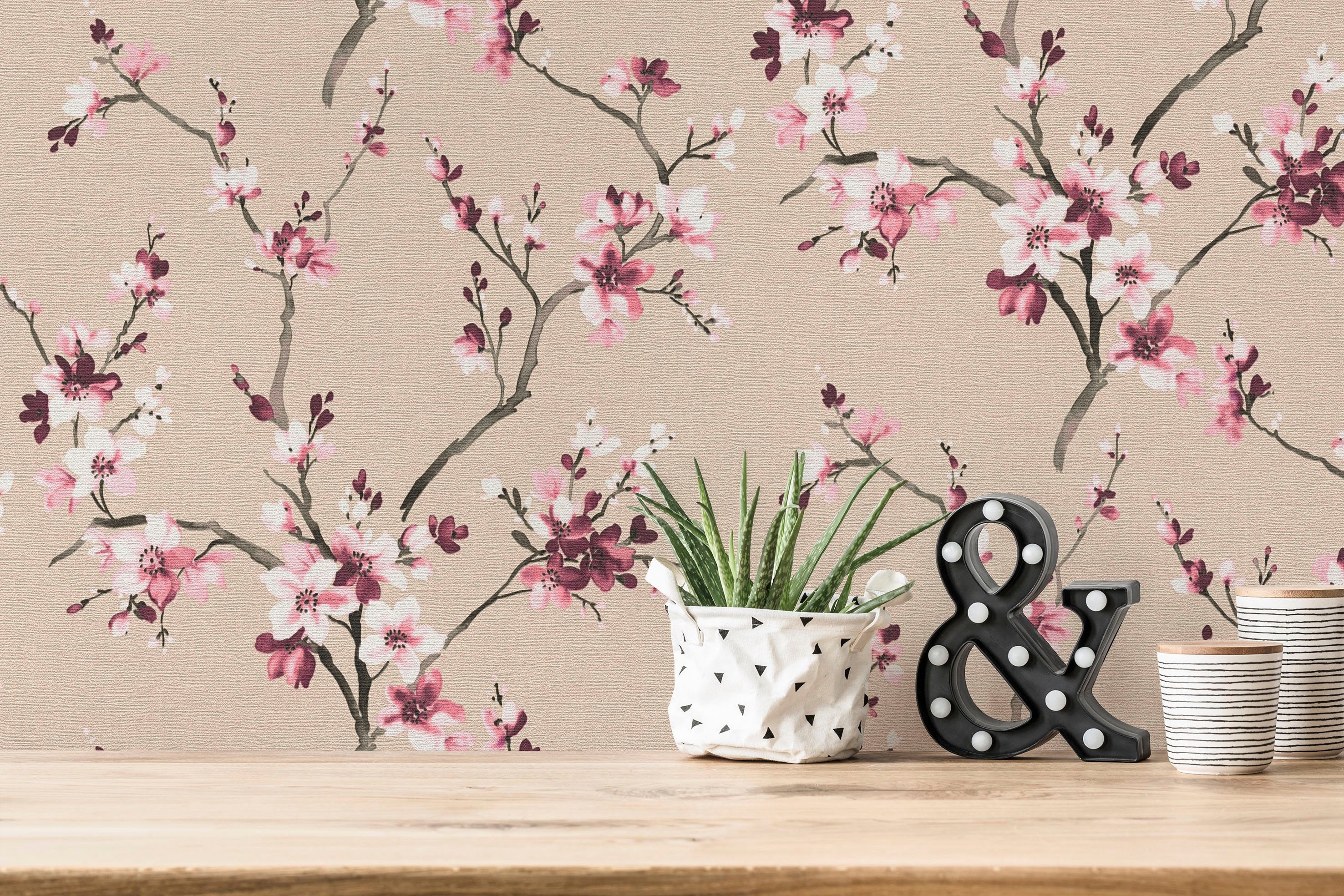 living walls Vliestapete floral, Blumenoptik geblümt, Tapete Lodge, rosa/beige Desert natürlich, strukturiert