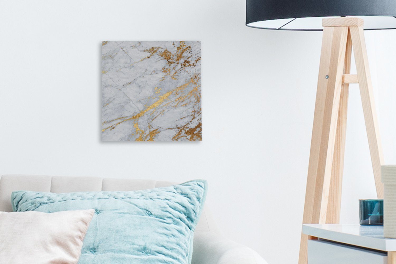 Schlafzimmer - (1 Leinwand für Marmor - Grau Bilder OneMillionCanvasses® St), Wohnzimmer Gold, Leinwandbild