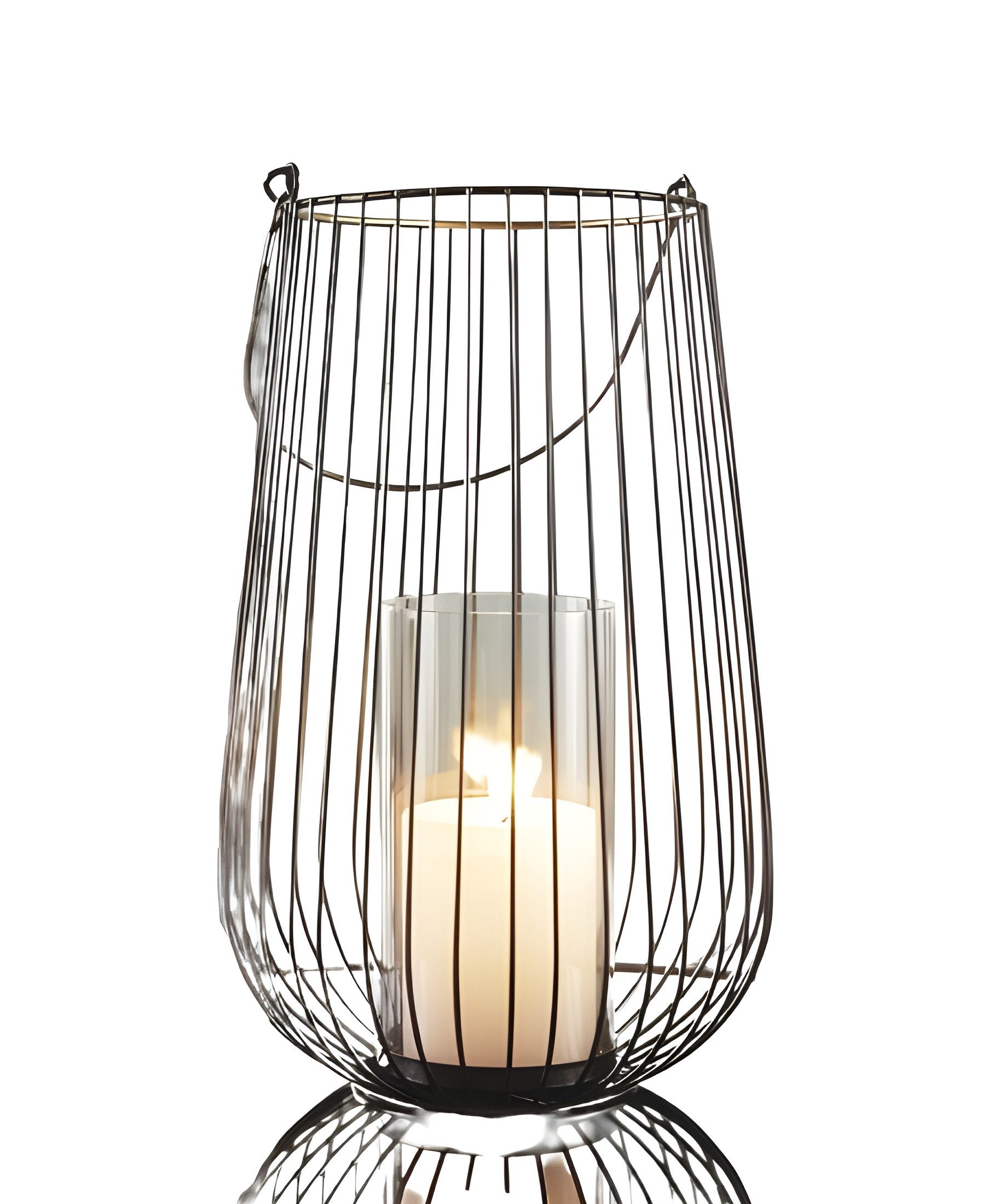 Dekoleidenschaft Windlicht "Retro" groß aus Metall, mattschwarz mit Goldrand, 34 cm hoch, Laterne, Hängelaterne mit Windlichtglas, Торшери, Windlichthalter