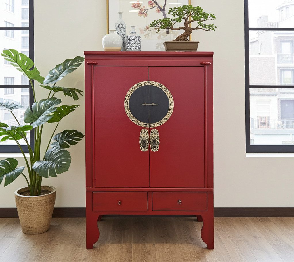 OPIUM OUTLET Kleiderschrank Asia Hochzeitsschrank Schrank Kommode Hochkommode (Asia Möbel komplett montiert, asiatisch orientalisch chinesisch exotisch fernöstlich) Vintage-Stil