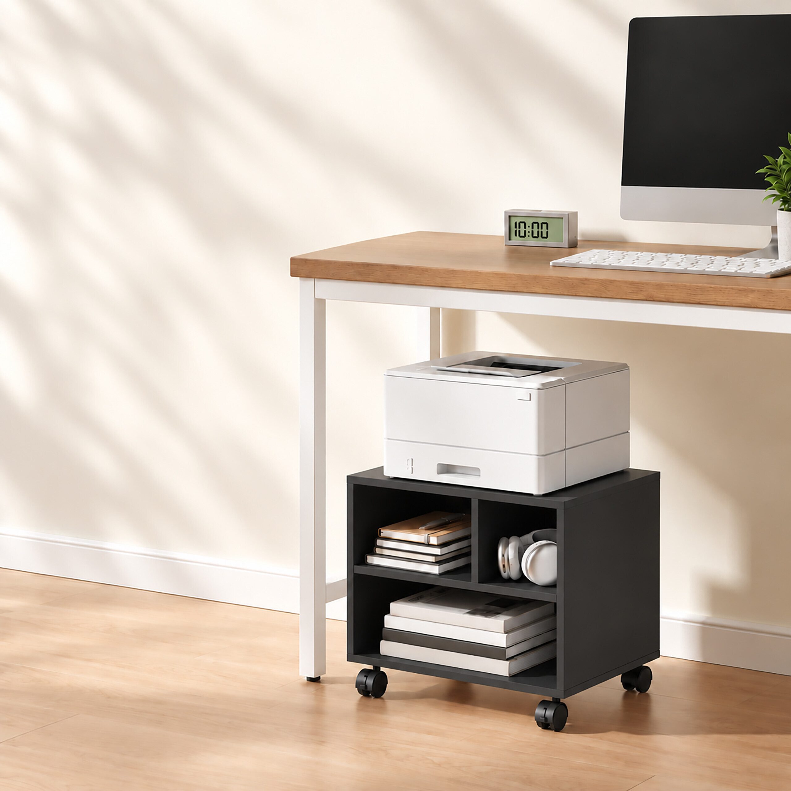 relaxdays Druckertisch Druckerständer Schreibtisch mit Rollen (1-St), schwarz – Bild 5 von 5
