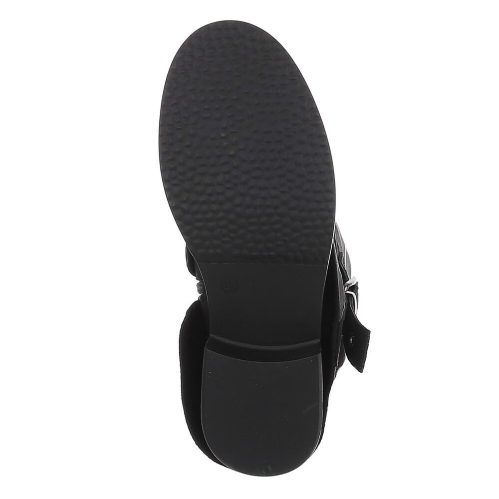 Ital-Design Elegante Damenstiefel mit Riemenverzierung für Herbst Westernstiefel (90458194) Blockabsatz Flache Stiefel in Schwarz
