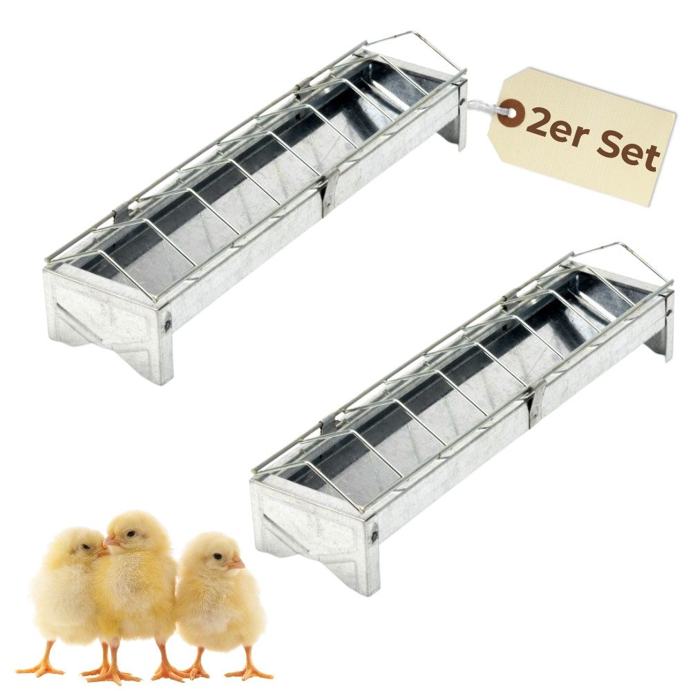 Futterspender 2x Futterspender Hühner 30 cm Futterrinne Futtertrog Metall Küken