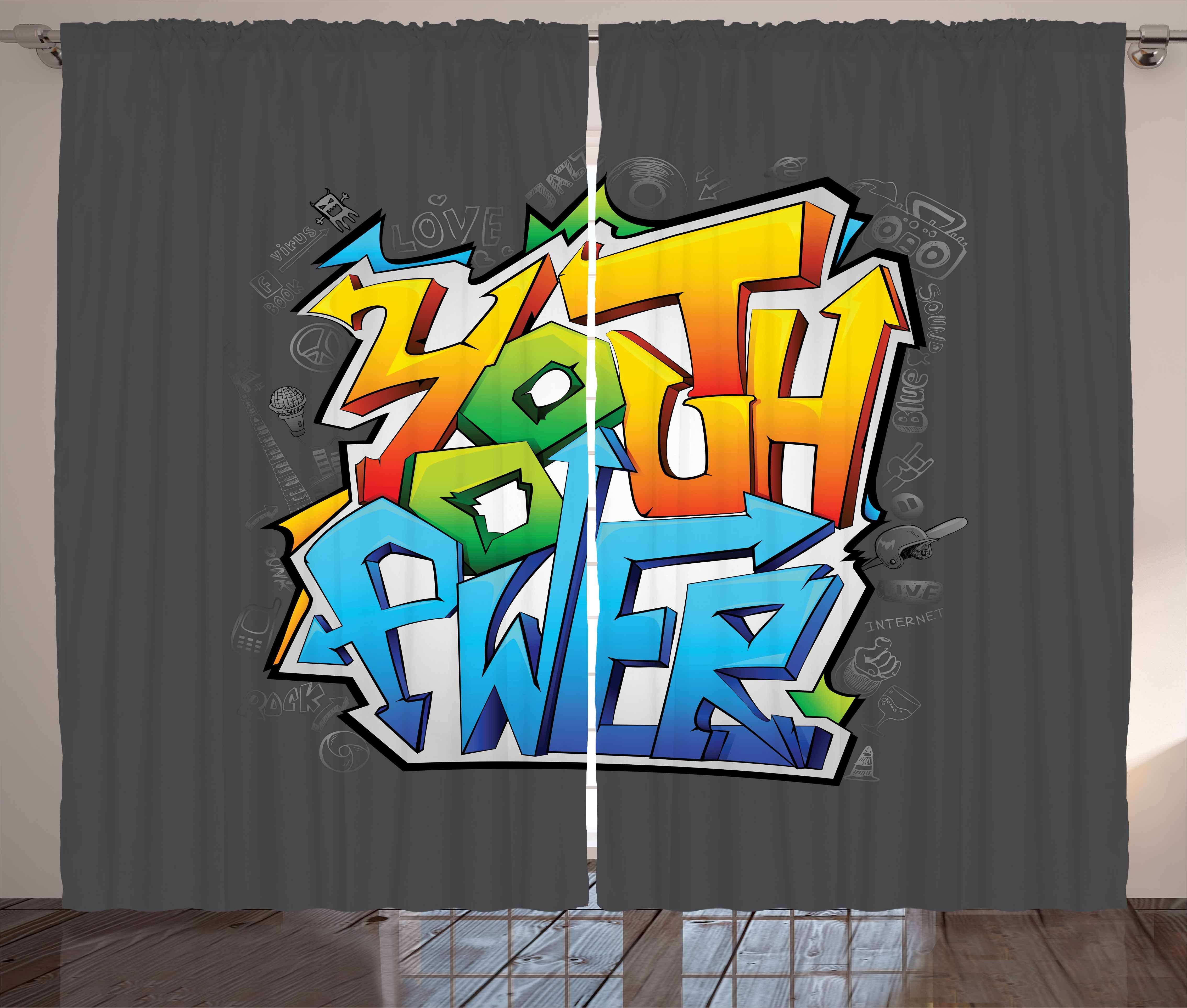 Gardine Schlafzimmer mit Kräuselband Graffiti-Kunst-Jugendnetz und Vorhang Haken, Jugend Schlaufen Abakuhaus
