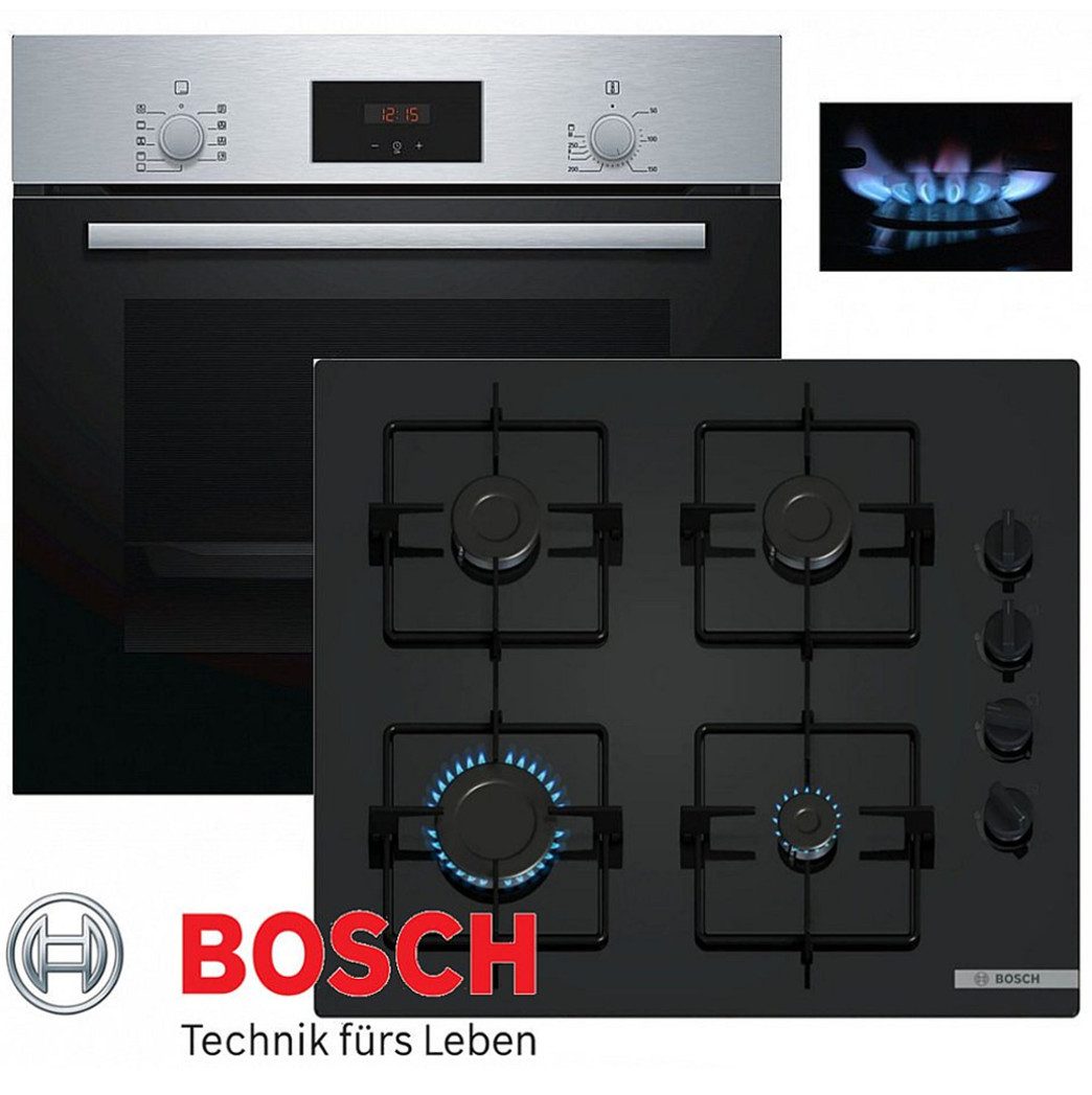 BOSCH Gasherd-Set Gas Herd Autark Bosch Teleskopauszug Backofen Umluft + GAS Kochfeld, mit 1-fach-Teleskopauszug