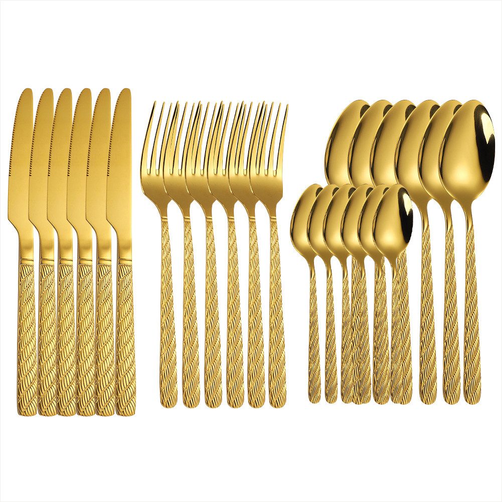 KingLux Besteck-Set 24-Teiliges Modernes Essbesteck Set Spülmaschinenfest (24-tlg), 6 Personen, Edelstahl