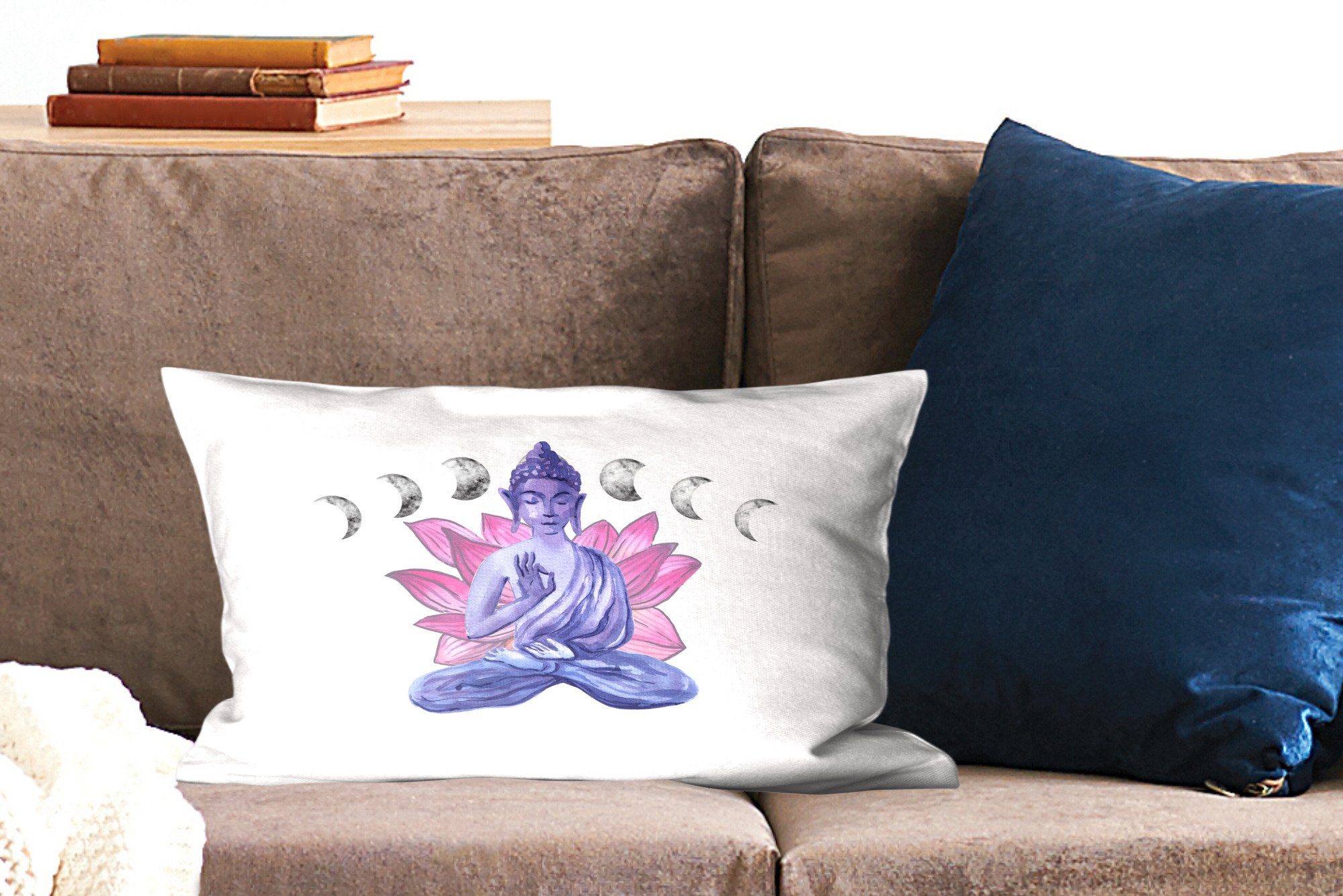 Dekokissen Dekoration, Blumen - Dekokissen Buddha Mond, mit MuchoWow Zierkissen, Wohzimmer - Schlafzimmer Füllung,