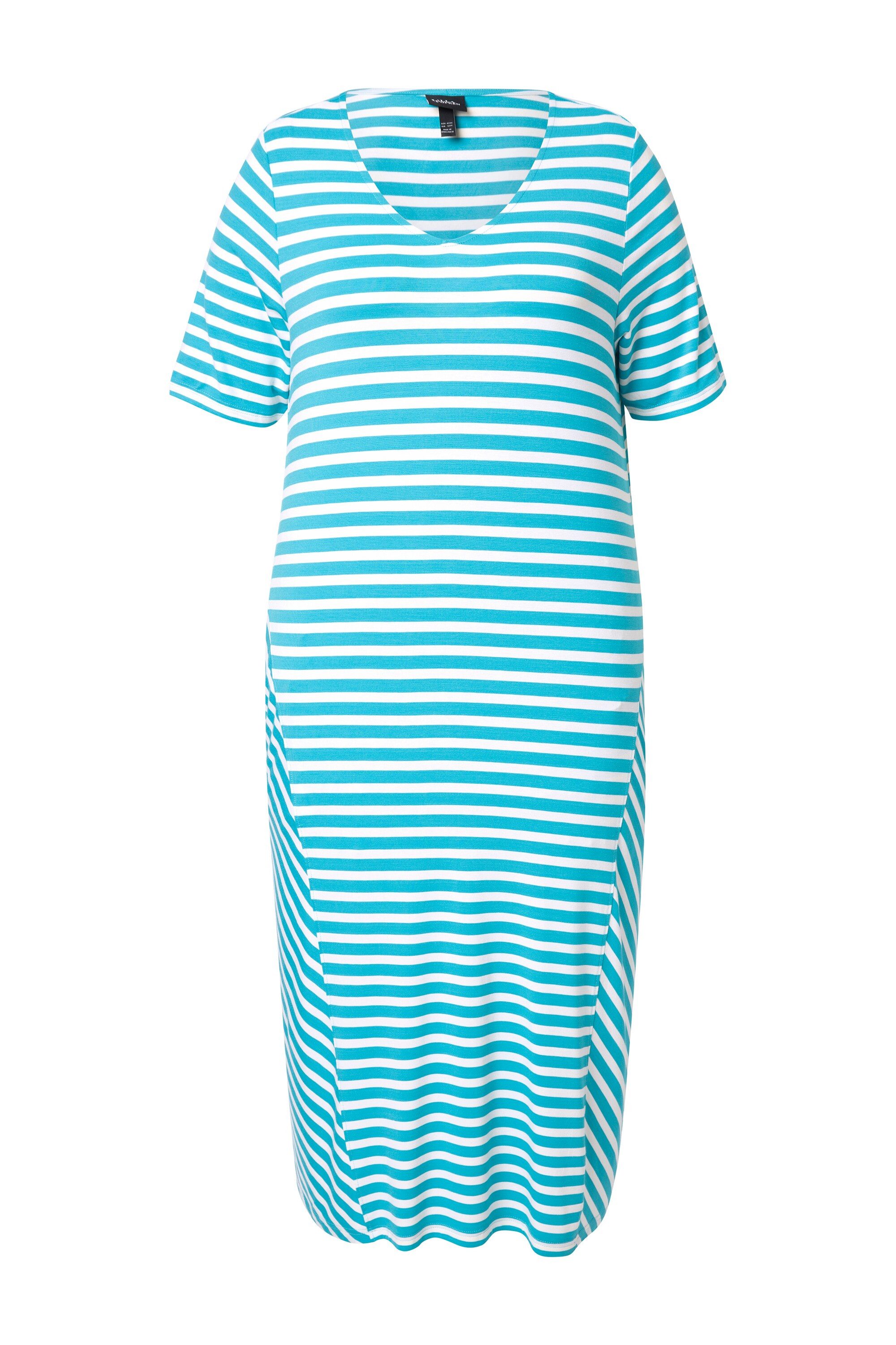 Ulla Popken Jerseykleid Midikleid Ringel A-Linie V-Ausschnitt Halbarm günstig online kaufen