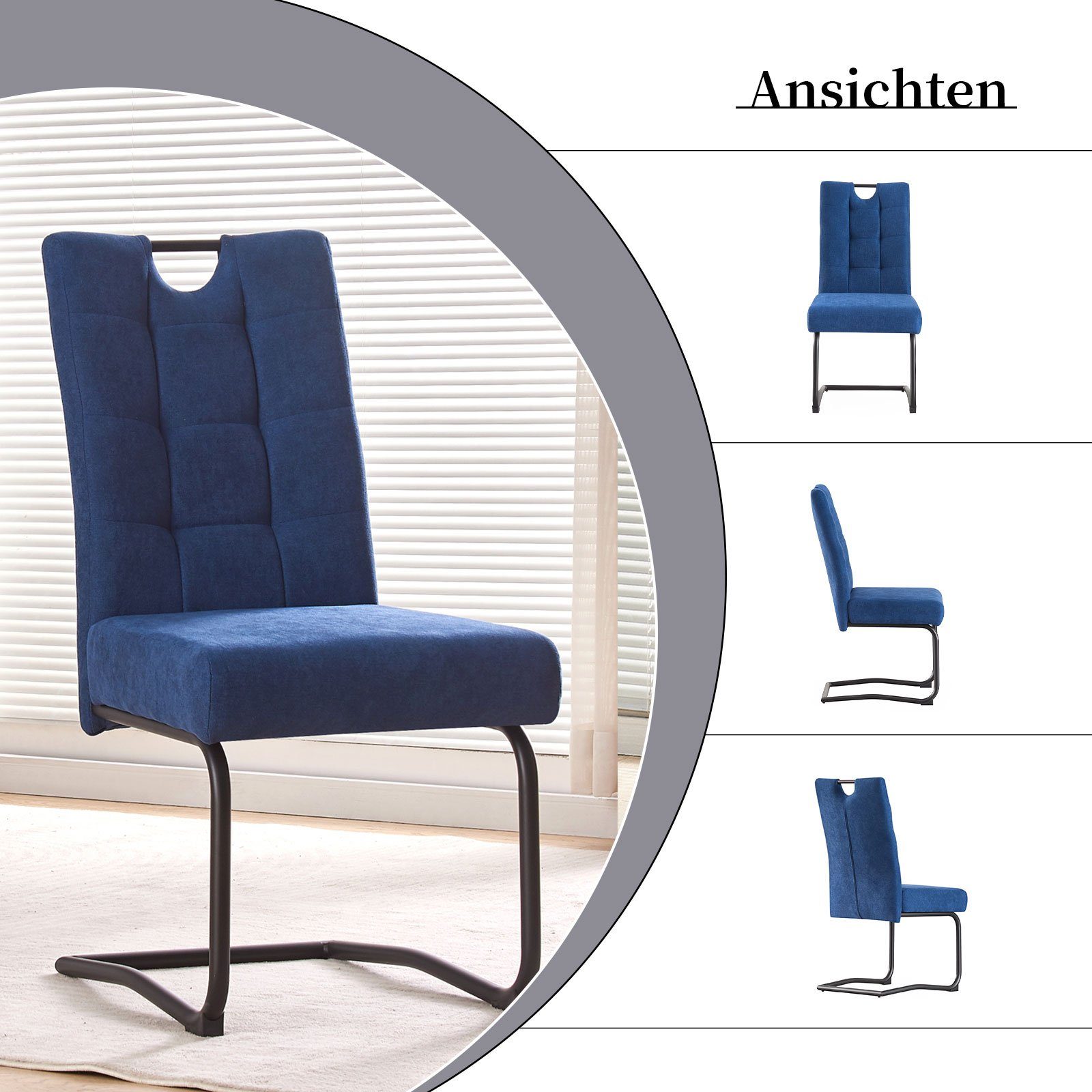 (2er Set, Blau kippsicher, Esszimmerstuhl Esszimmerstuhl St), Federkern SOFIA home mit B&D 2