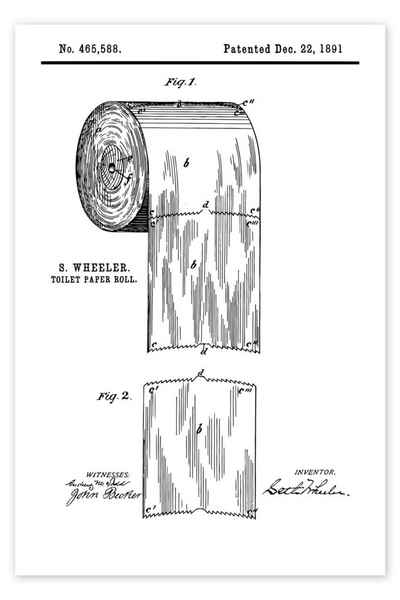 Posterlounge Poster Typobox, Vintage-Patent Toilettenpapier (englisch), Badezimmer Vintage Illustration