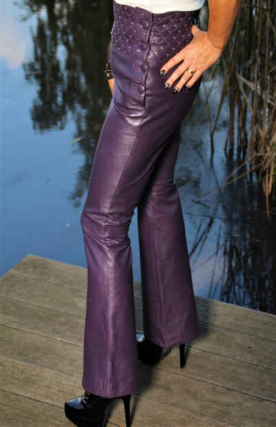 Be Noble Lederhose Marlene lila Schlaghose aus weichem Lammnappa mit sehr hoher Taille