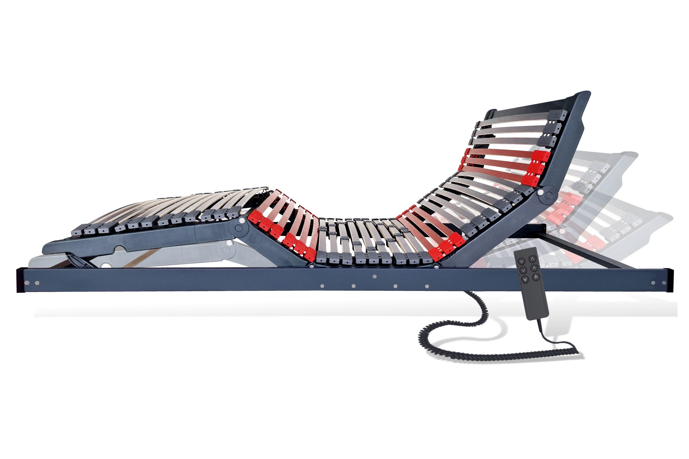 Lattenrost mit Motor Terra Med Flachmotor Elektrisch (Bettkastengeeignet) komplett Montiert, Matratzen Perfekt, Kopfteil elektrisch, Fußteil elektrisch, Größen 90x200cm, 100x200cm, 120x200cm 140x200cm,80x200cm, 90x190cm, kein Raumbedarf unterhalb des Rahmens, mit Härteverstellung