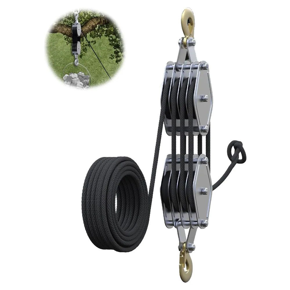 JOYOLEDER Seilzug Flaschenzug Maximale Kapazität: 2000 kg, mit 20 m Seil, Seilzug, (mit Umlenkrolle, Handseilwinde bis 2.5 m Hubhöhe, Handseilzug 8:1)
