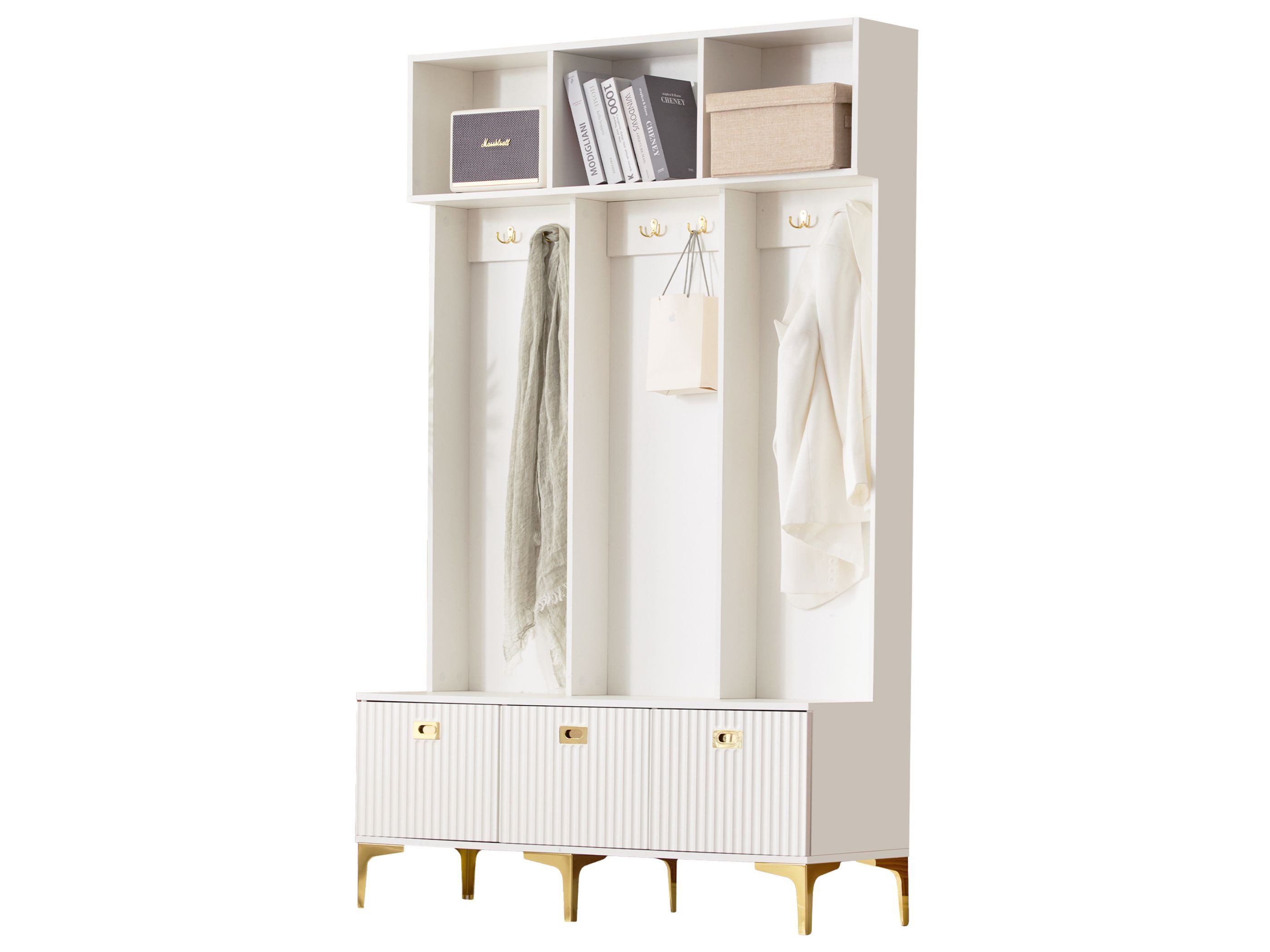SeedWave Garderobe 3-in-1 Kleiderschrank mit Schuhaufbewahrung für 6 Paar, 6 doppelte Garderobenhaken, schwebendes Design, schlanke 191,5 cm