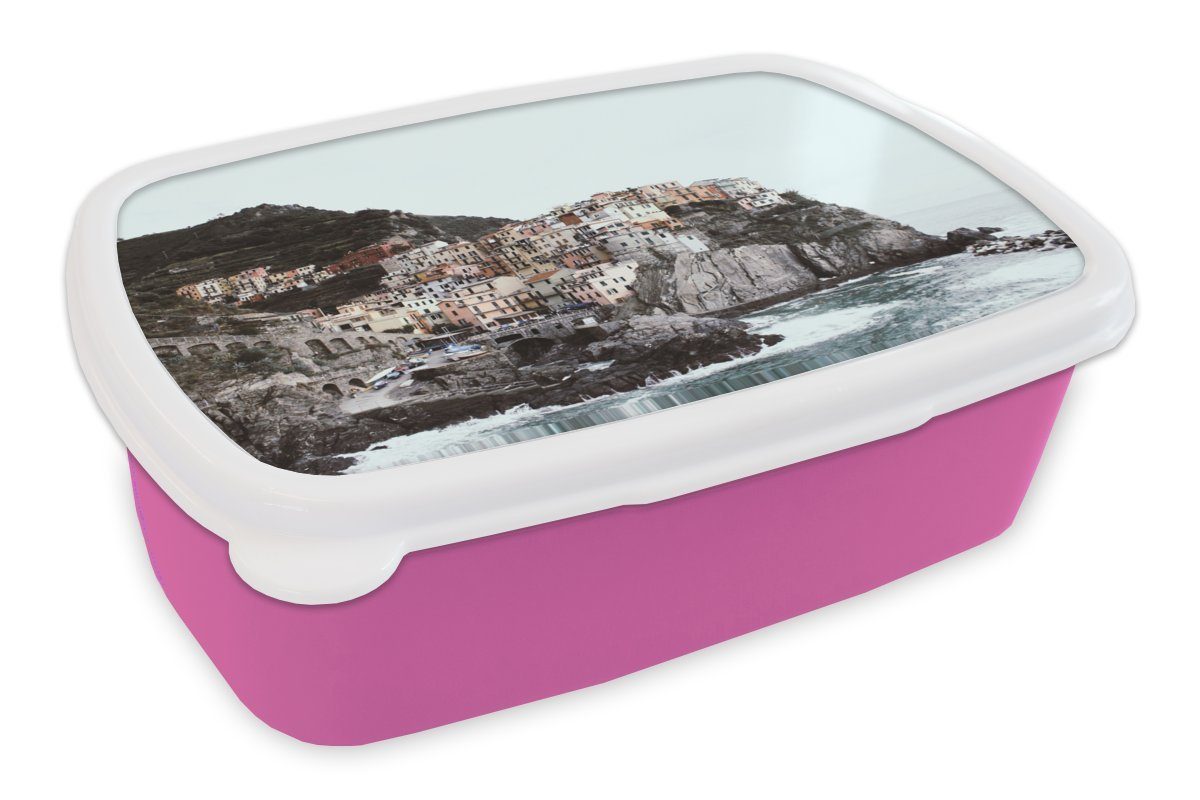 MuchoWow Lunchbox Italien - Meer - Cinque Terre, Kunststoff, (2-tlg), Brotbox für Erwachsene, Brotdose Kinder, Snackbox, Mädchen, Kunststoff rosa