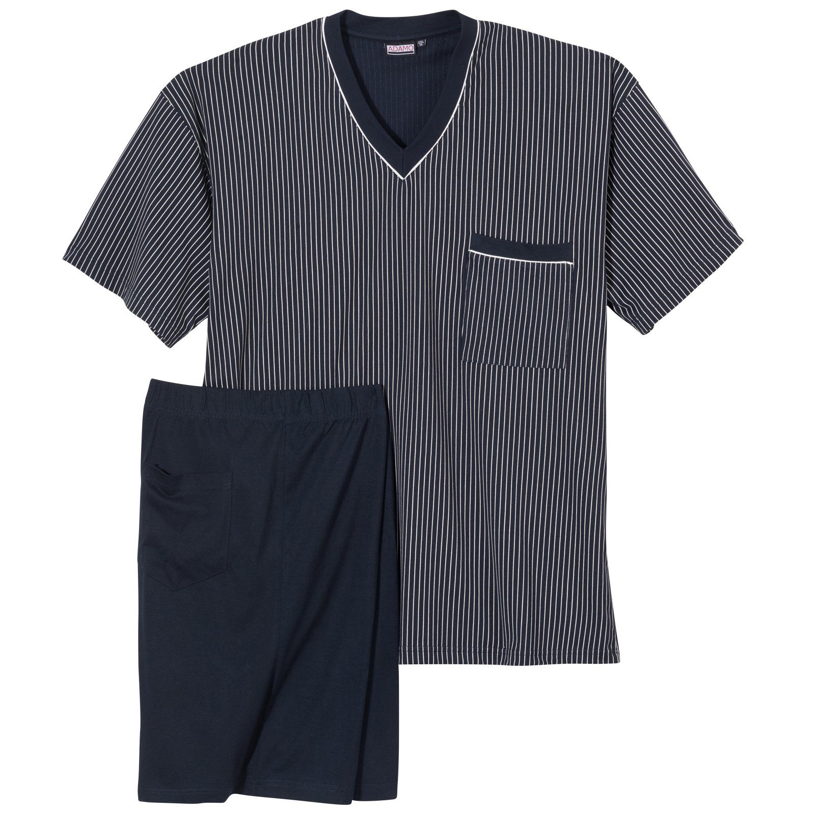 (2 tlg) Adamo Schlafanzug dunkelblau-weiß gestreift Übergrößen Shorty kurzer ADAMO