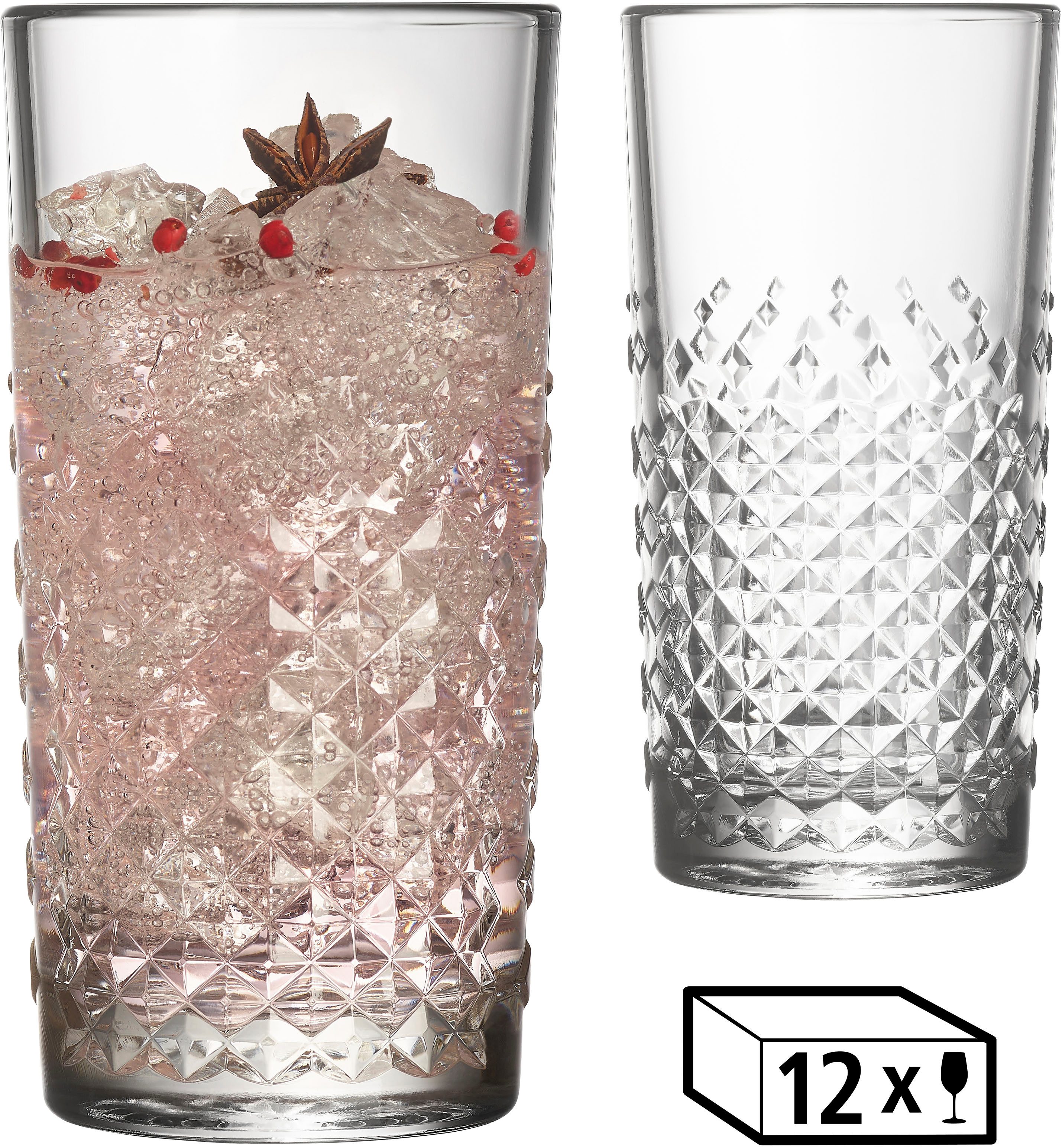 LIBBEY Gläser-Set Beverage Glas -OCULAR-, 473 ml, Ø 8 cm, H: 15,5 cm, 12er Set, 12-tlg., Glas, hochwertig verarbeitet, im modernen Design