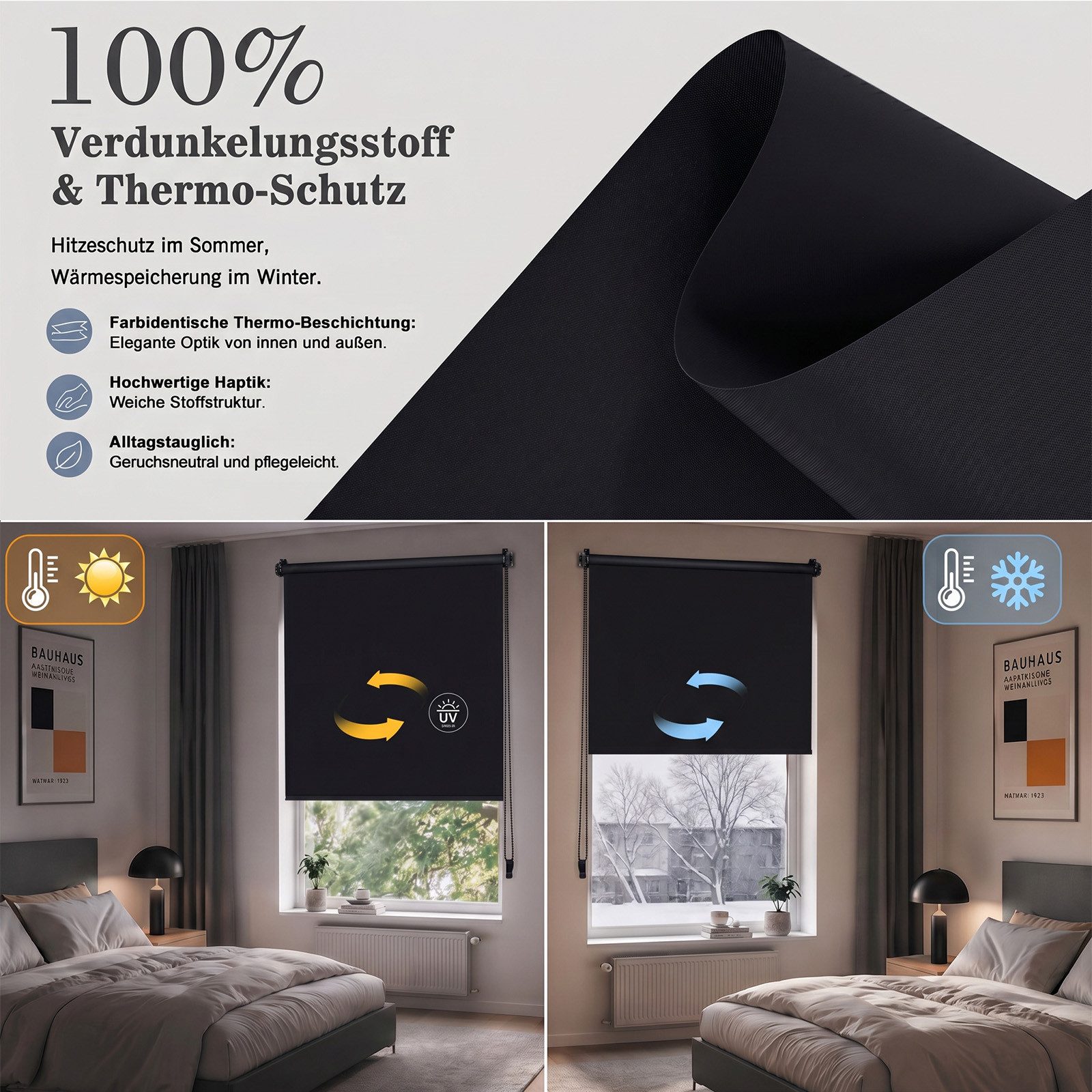 Verdunklungsrollo Rollos für Fenster ohne Bohren Seitenzugrollo Klemmfix Verdunkelnd, Salcar, Klemmfix, 40x130cm,Freihängend, Sonnenschutz, Sichtschutz Thermorollo