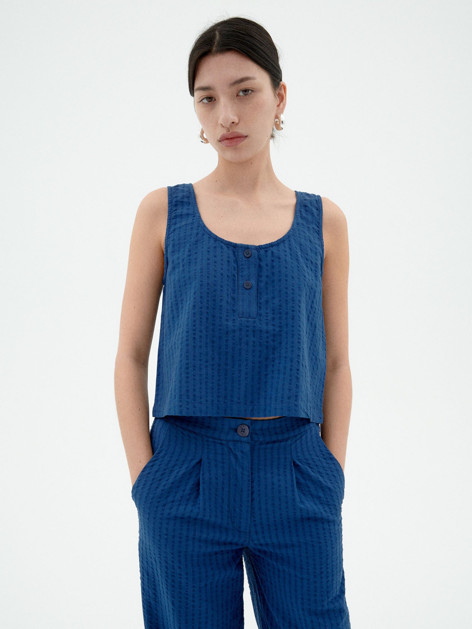 Thinking Mu Trägertop Cobalt Seersucker Justine Top