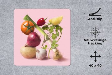 MuchoWow Gaming Mauspad Lebensmittel - Gemüse - Rosa (1-St), Mousepad mit Rutschfester Unterseite, Gaming, 40x40 cm, XXL, Großes