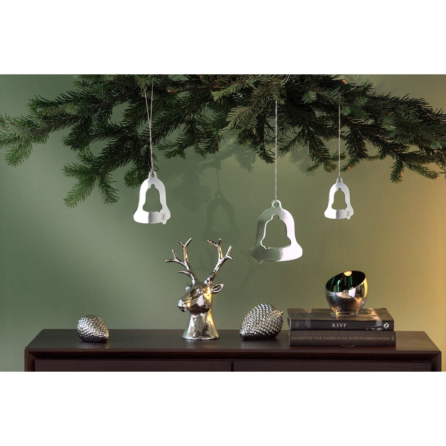 Dekohänger - - Edelstahl outdoorgeeignet, H.12cm Fink - Bell Anhänger - Weihnachtsdeko silberfarben