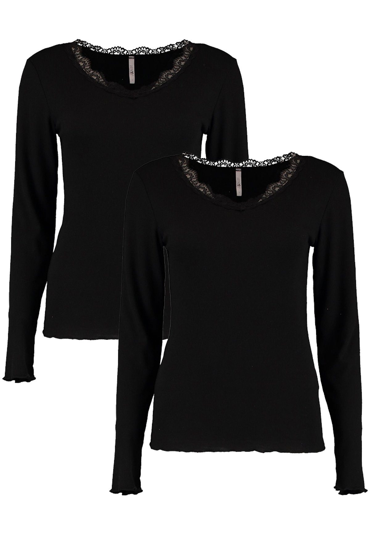 HaILY’S T-Shirt Langarm Shirt 2-er Set Spitzen Top Fi44ona (2-tlg) 5903 in Schwarz-2