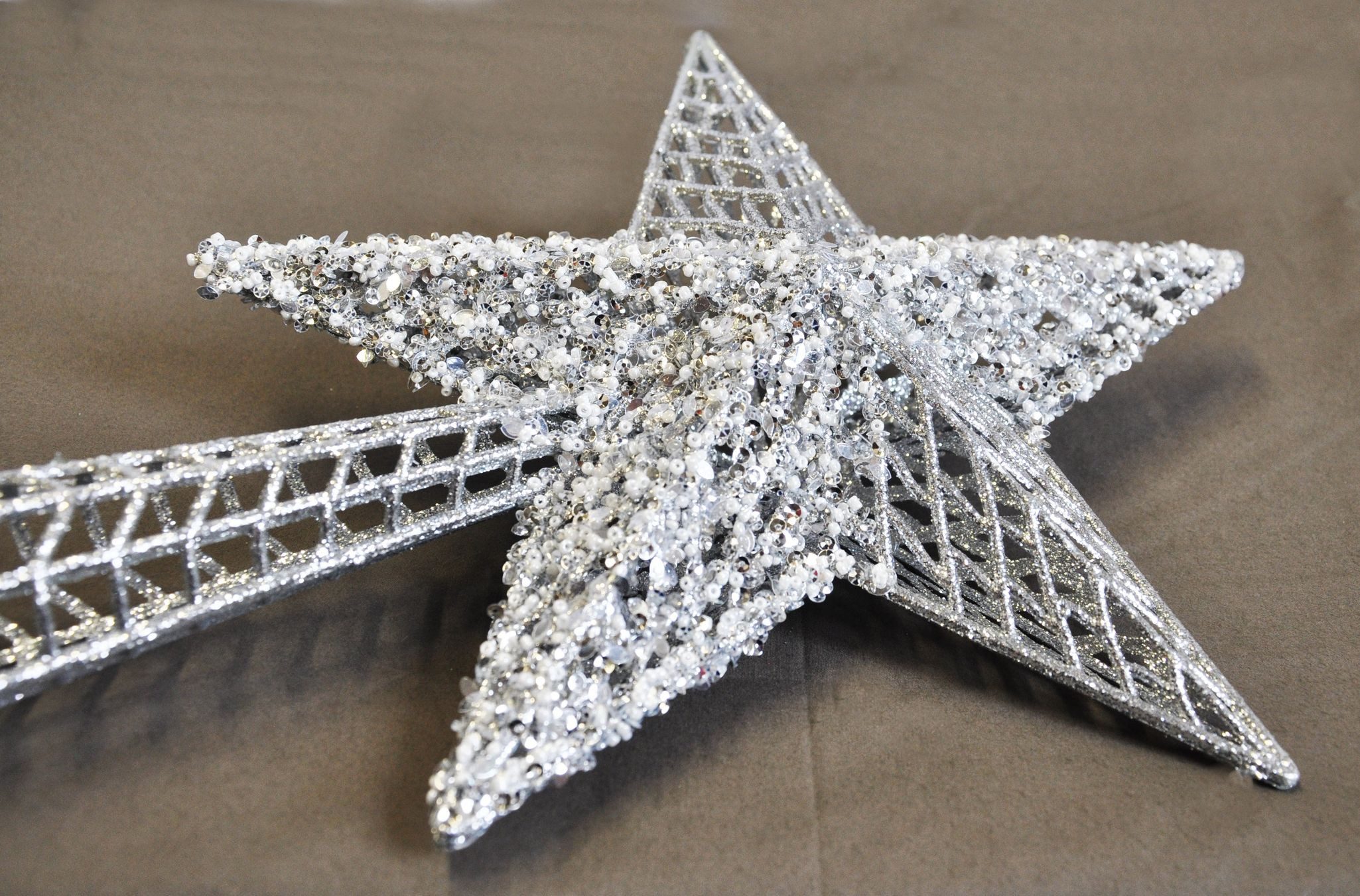 Kaemingk Christbaumspitze Christbaumspitze Stern Kunststoff 37 x 25 cm Gold / Silber Pailletten, Farbe: Silber mit Glitter/Glitzer/Pailletten, LBH ca. 37x25x7,5cm